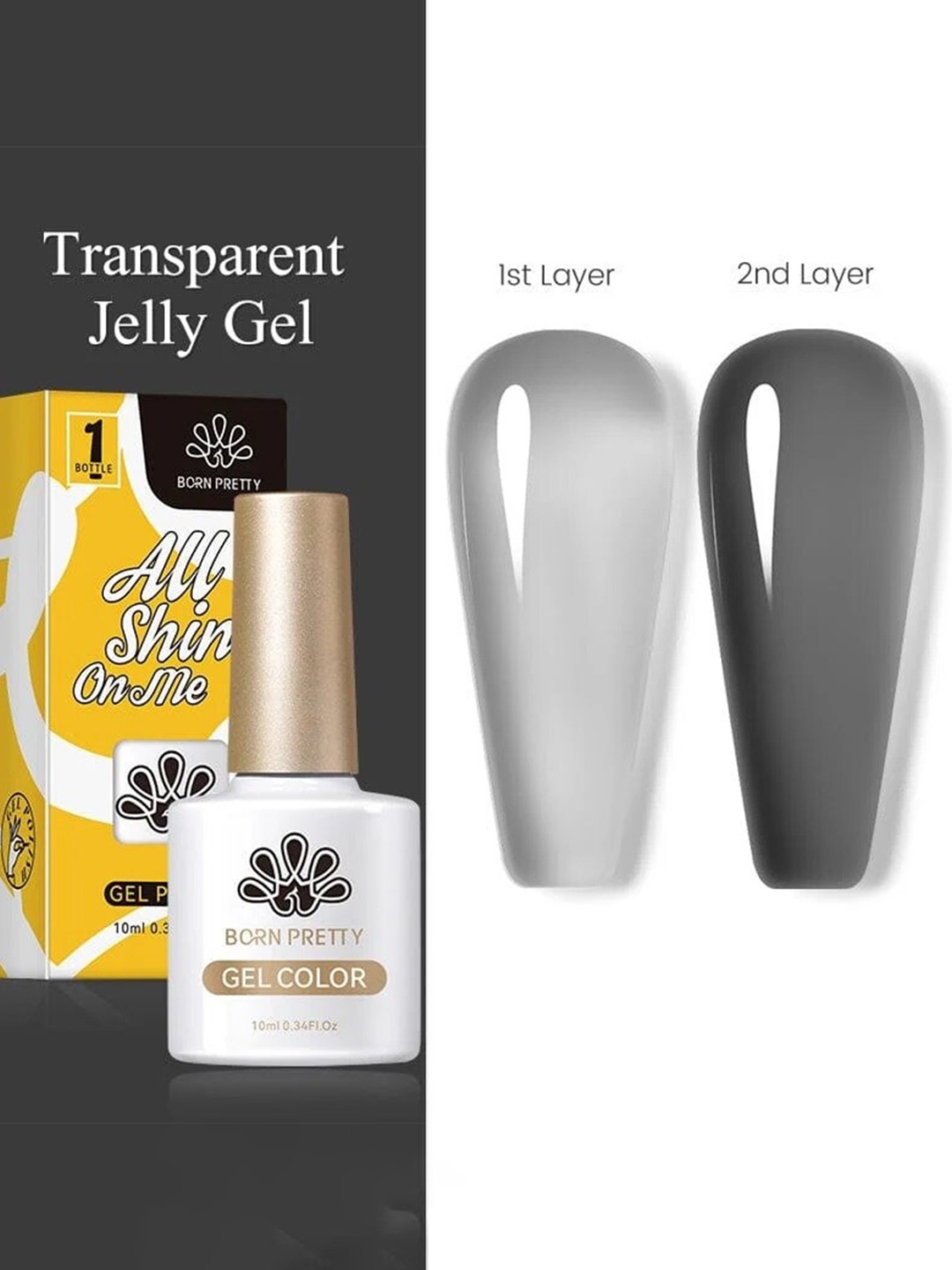 

BORN PRETTY All Shine On Me Jelly Nude Soak Off Varnish Gel Nail Polish 10ml - JN49, Grey