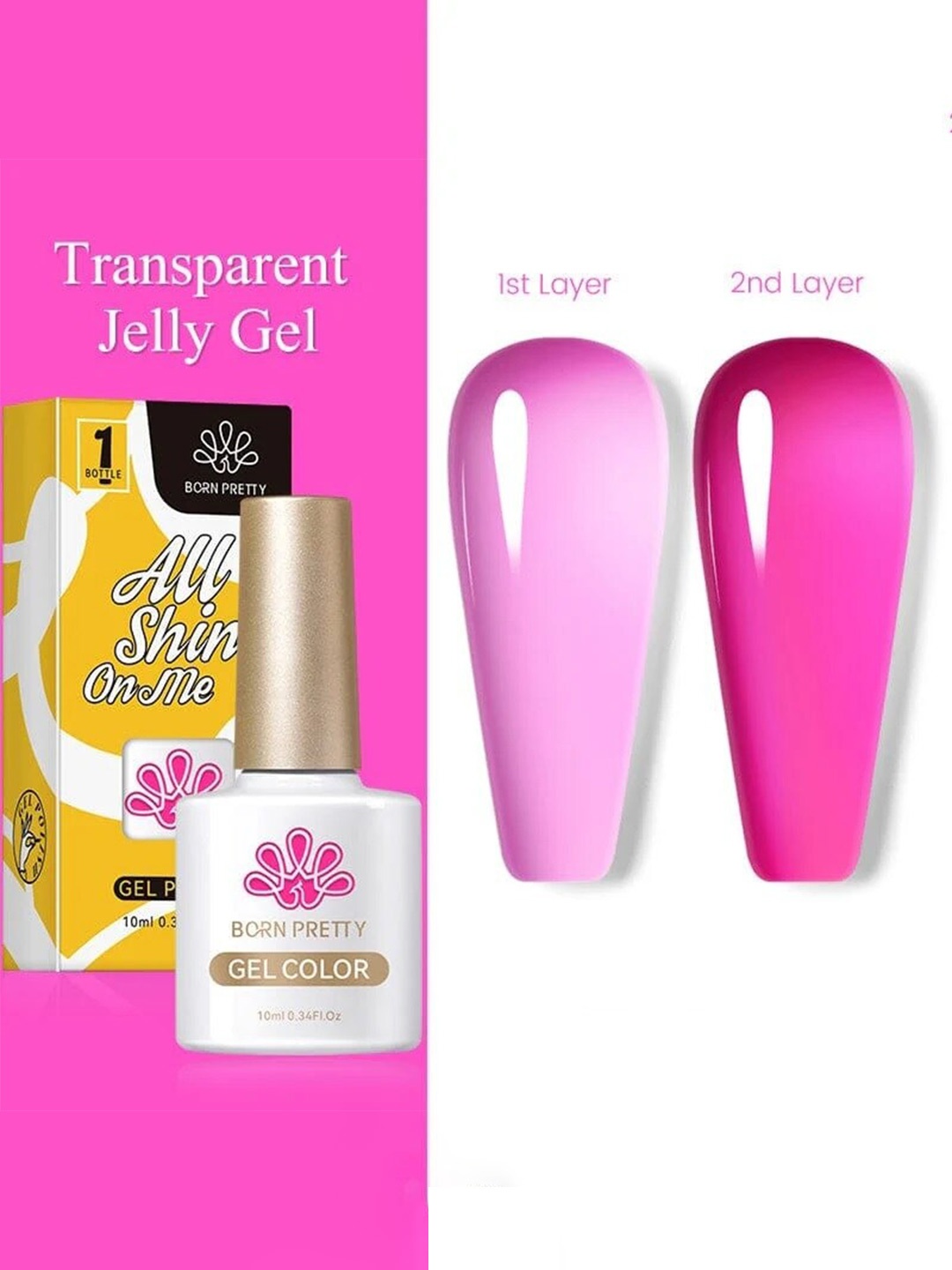 

BORN PRETTY All Shine On Me Jelly Nude Soak Off Varnish Gel Nail Polish 10ml - JN38, Pink