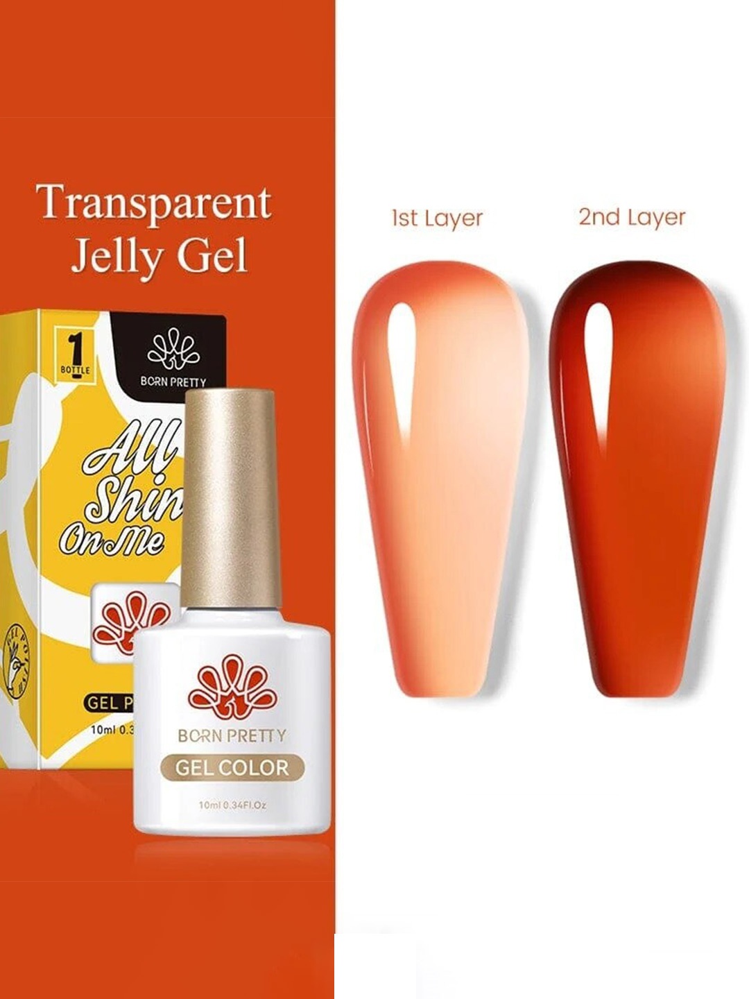 

BORN PRETTY All Shine On Me Jelly Nude Soak Off Varnish Gel Nail Polish 10ml - JN39, Red