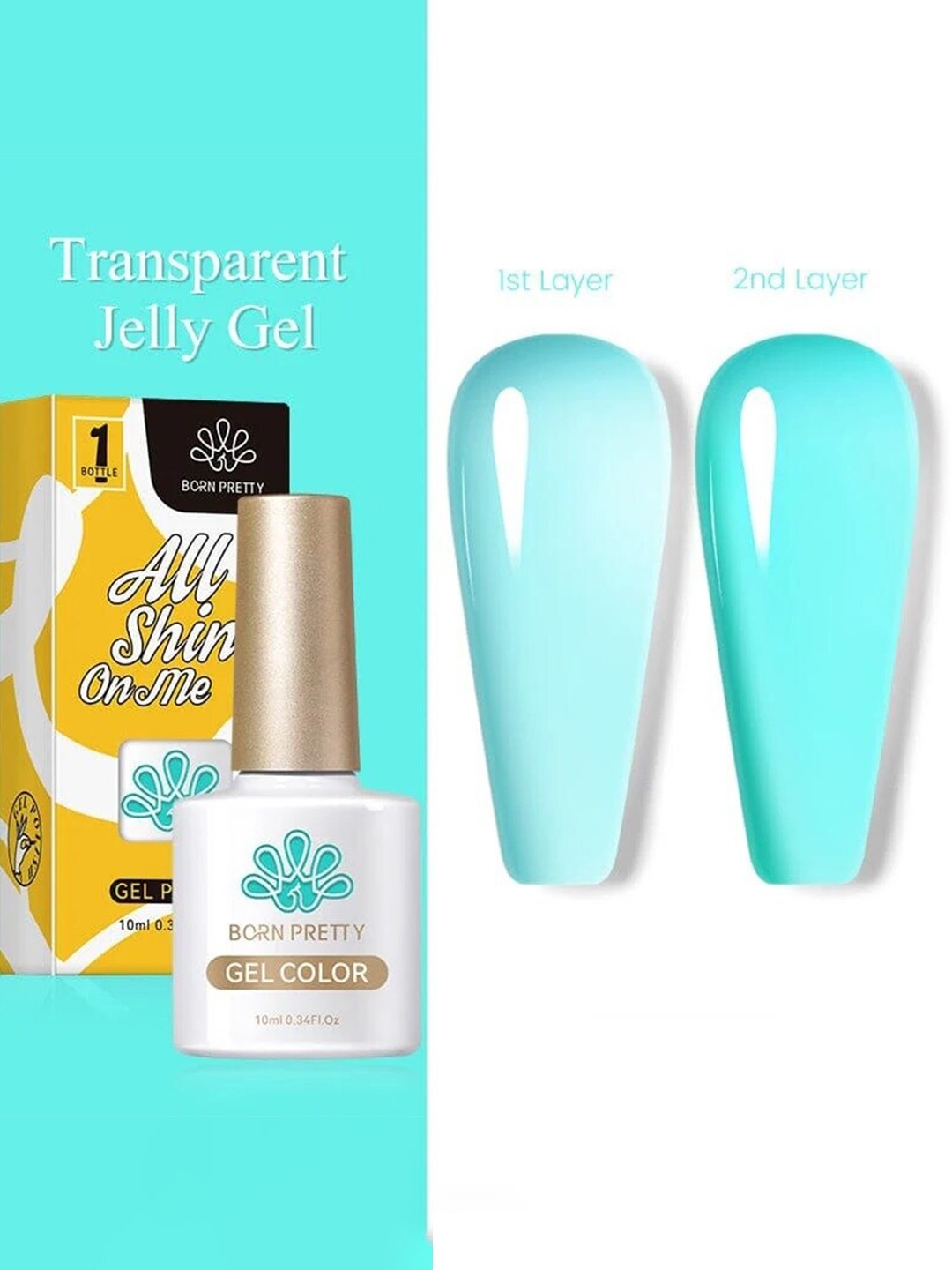 

BORN PRETTY All Shine On Me Jelly Nude Soak Off Varnish Gel Nail Polish 10ml - JN41, Turquoise blue