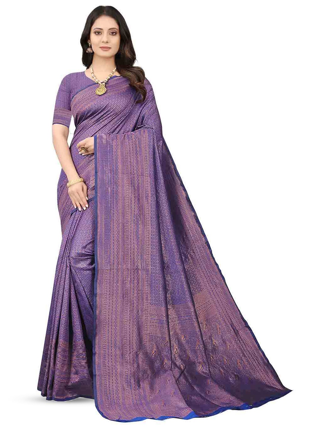 

HOLLYBEE TELLS Ethnic Motifs Zari Pure Silk Kanjeevaram Saree, Blue