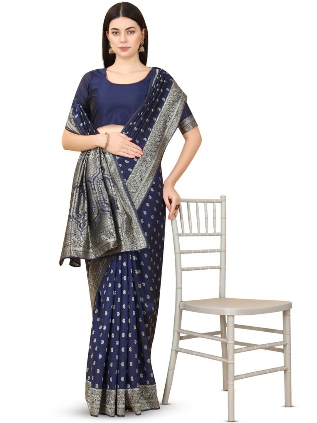 

HOLLYBEE TELLS Ethnic Motifs Zari Pure Silk Banarasi Saree, Blue