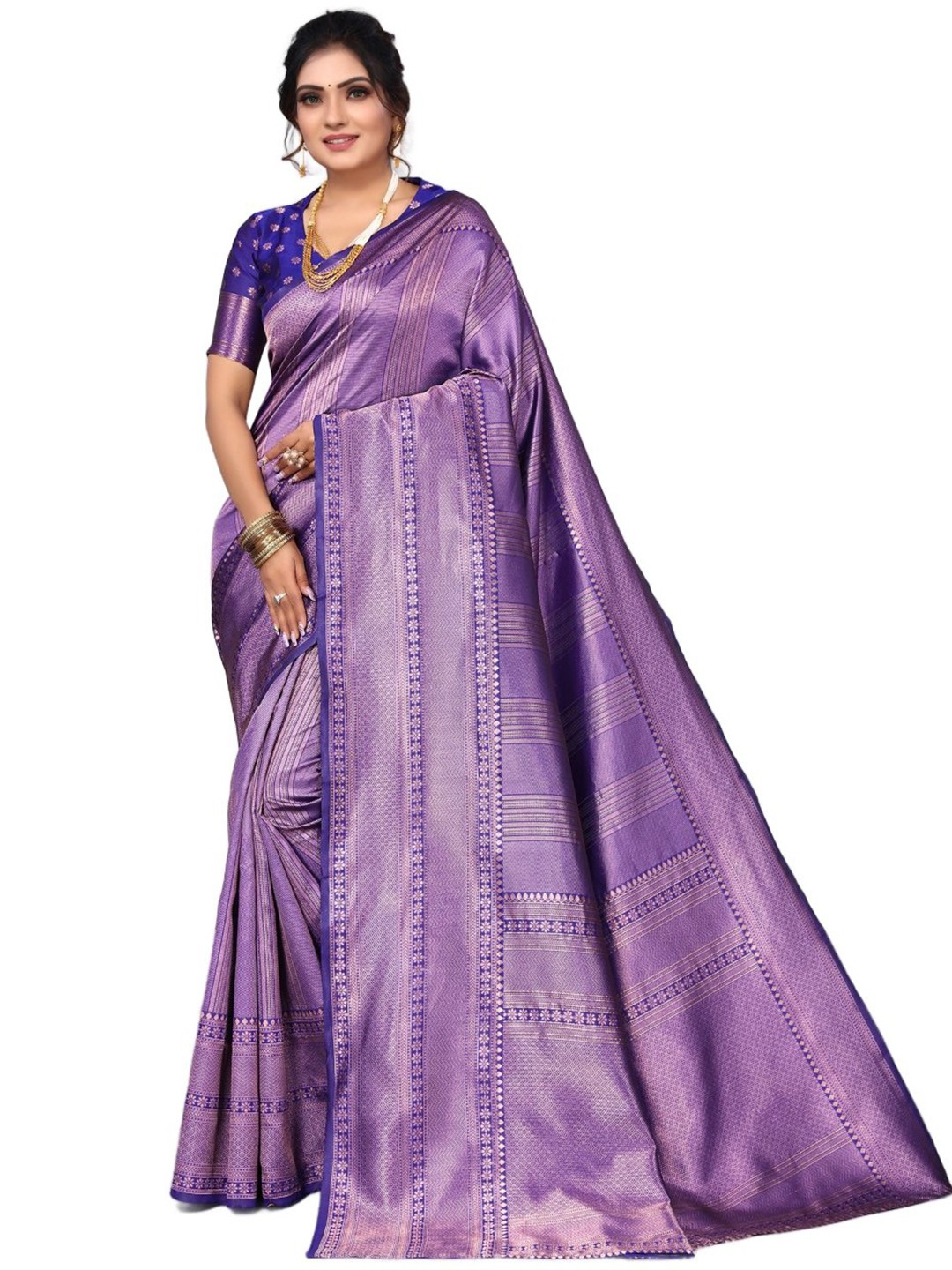 

HOLLYBEE TELLS Ethnic Motifs Zari Pure Silk Banarasi Saree, Purple