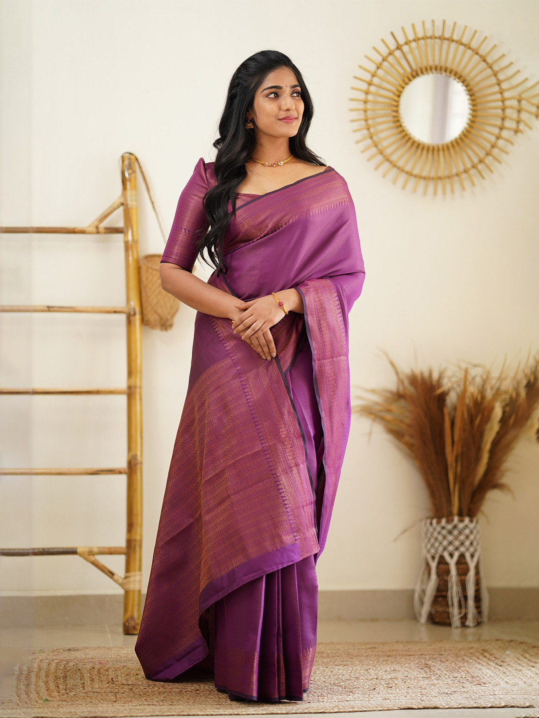 

HOLLYBEE TELLS Ethnic Motifs Zari Pure Silk Tussar Saree, Purple