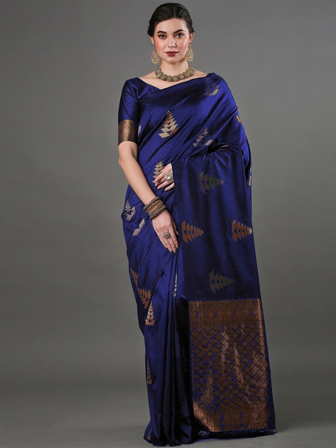 

HOLLYBEE TELLS Ethnic Motifs Zari Pure Silk Banarasi Saree, Blue