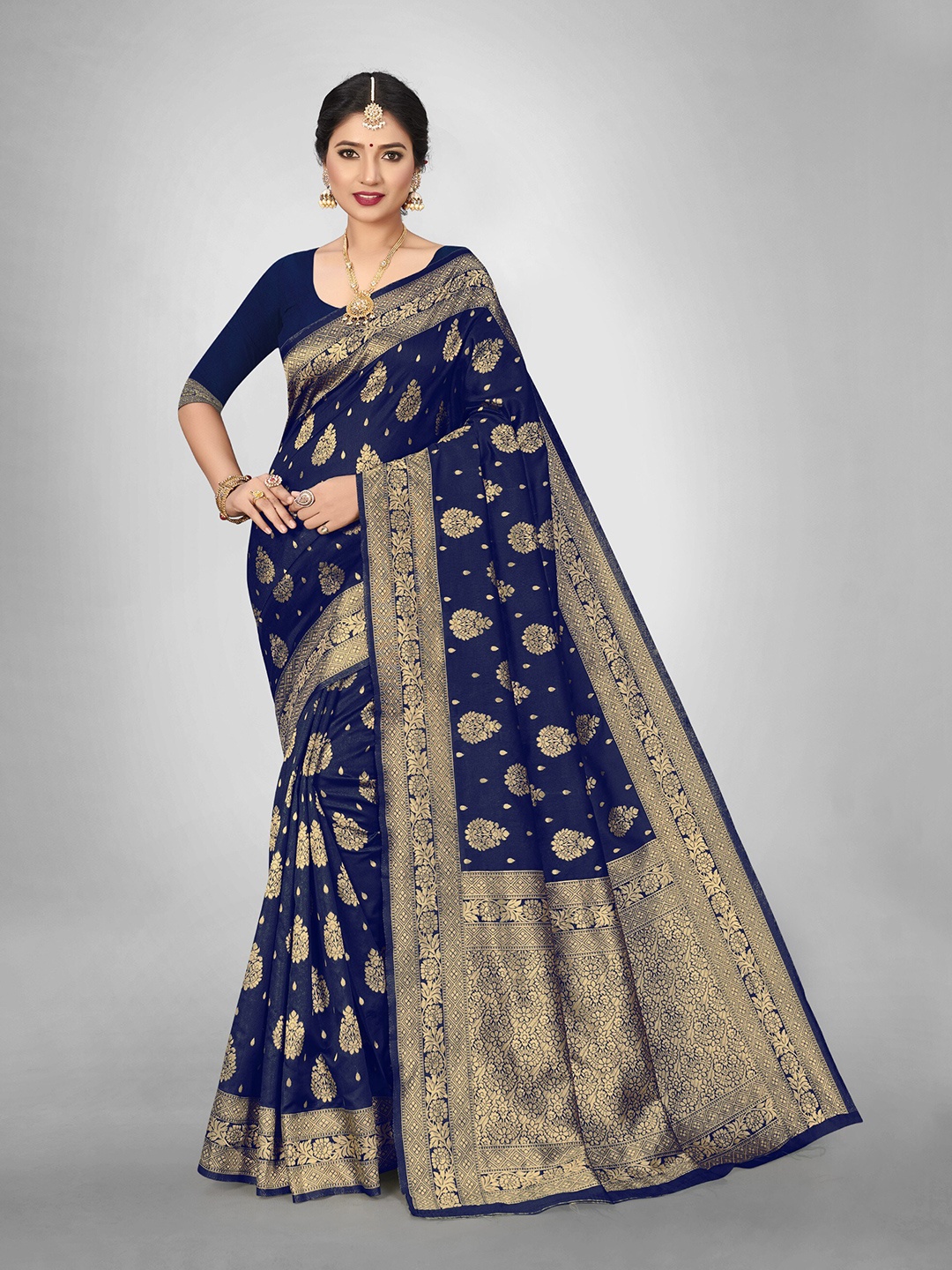 

HOLLYBEE TELLS Ethnic Motifs Zari Pure Silk Tussar Saree, Blue