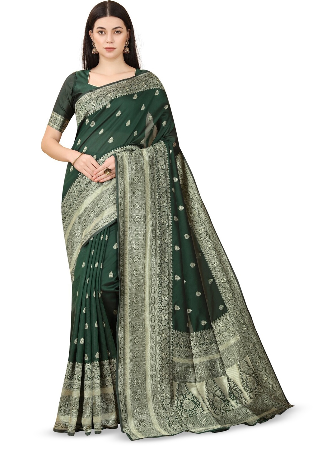 

HOLLYBEE TELLS Ethnic Motifs Zari Pure Silk Tussar Saree, Green