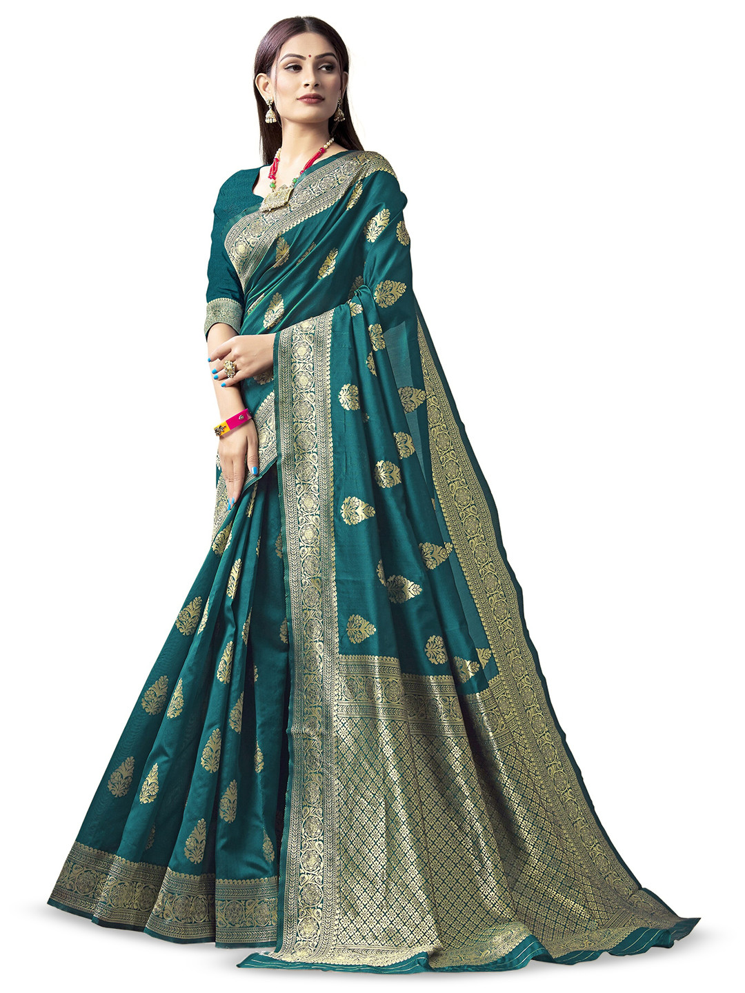 

HOLLYBEE TELLS Ethnic Motifs Zari Pure Silk Tussar Saree, Green