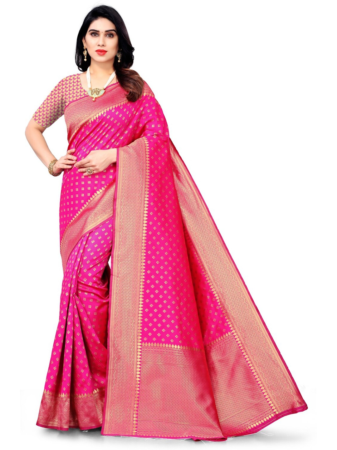 

HOLLYBEE TELLS Ethnic Motifs Zari Pure Silk Paithani Saree, Pink