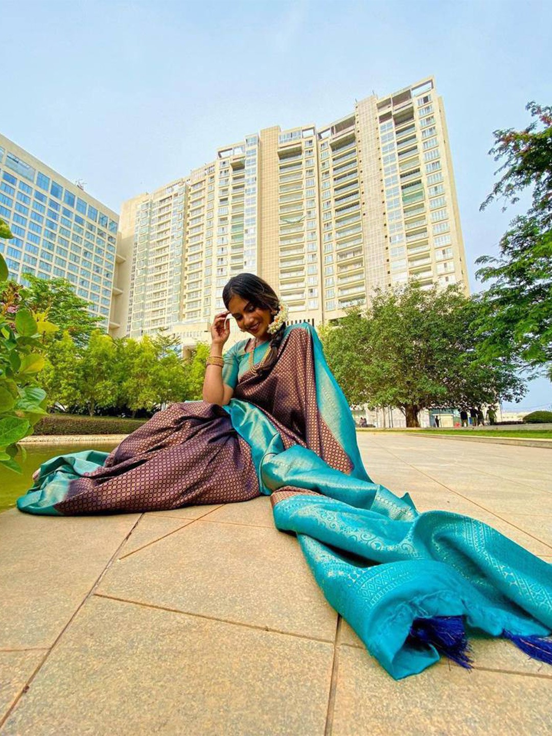 

HOLLYBEE TELLS Ethnic Motifs Zari Pure Silk Banarasi Saree, Black