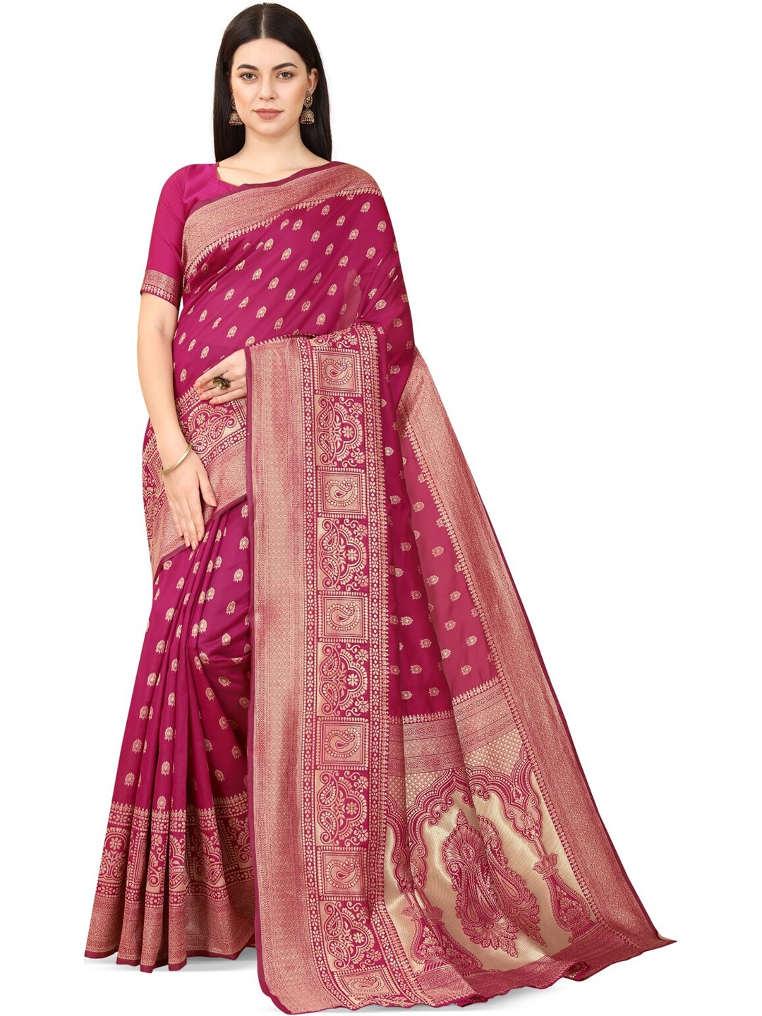 

HOLLYBEE TELLS Ethnic Motifs Zari Pure Silk Banarasi Saree, Pink