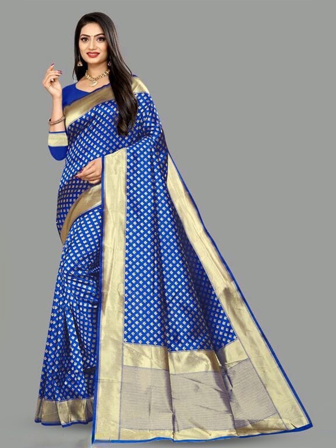 

HOLLYBEE TELLS Ethnic Motifs Woven Design Zari Pure Silk Kanjeevaram Saree, Blue
