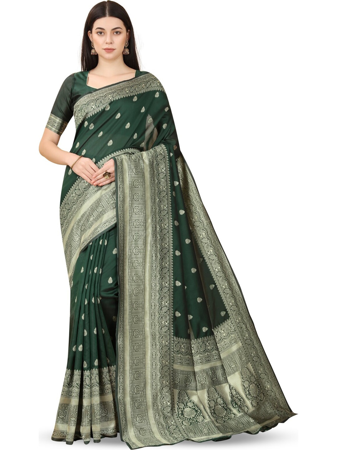 

HOLLYBEE TELLS Woven Design Zari Pure Silk Designer Mysore Silk Saree, Green