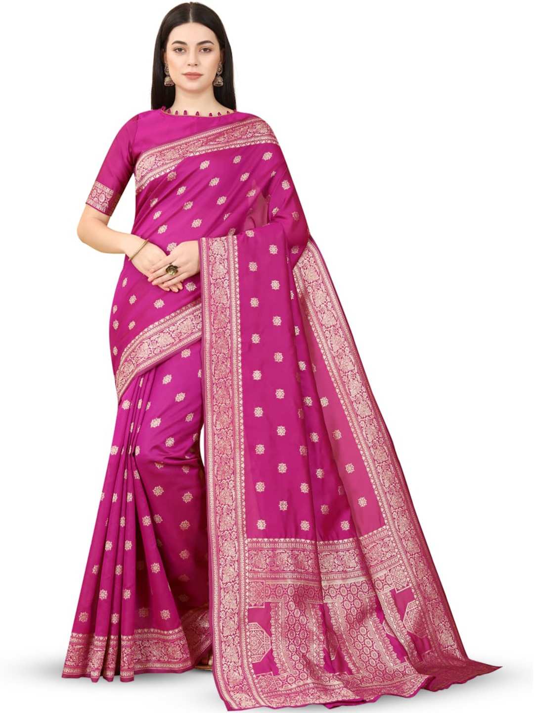 

HOLLYBEE TELLS Woven Design Pure Silk Designer Tussar Zari Saree, Pink