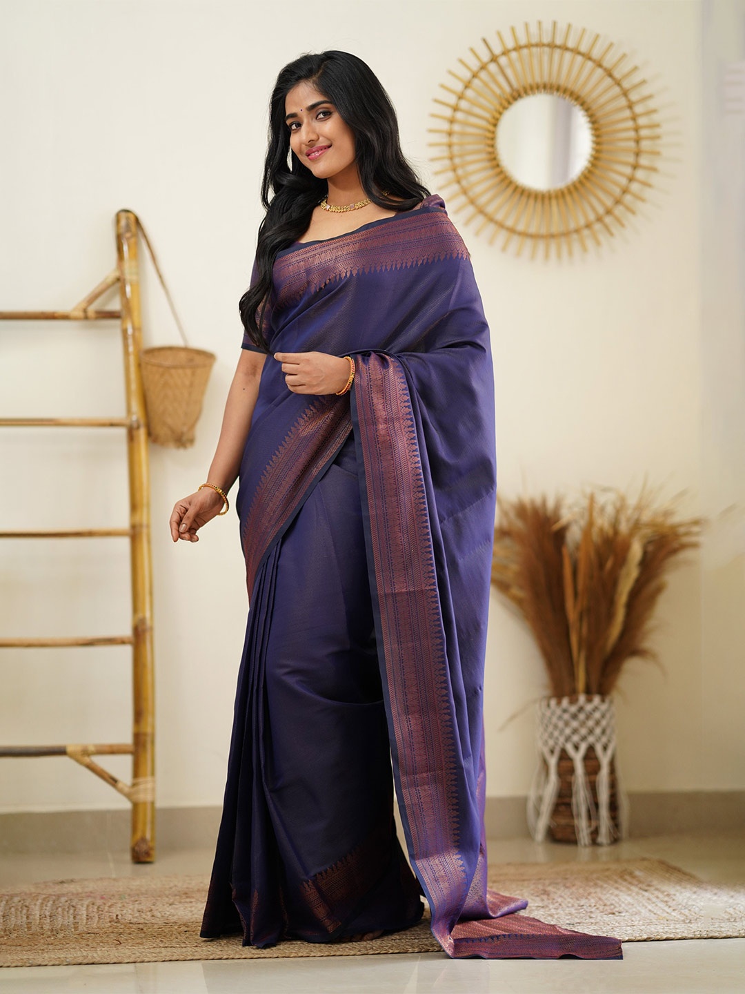 

HOLLYBEE TELLS Ethnic Motifs Woven Design Zari Pure Silk Banarasi Saree, Blue