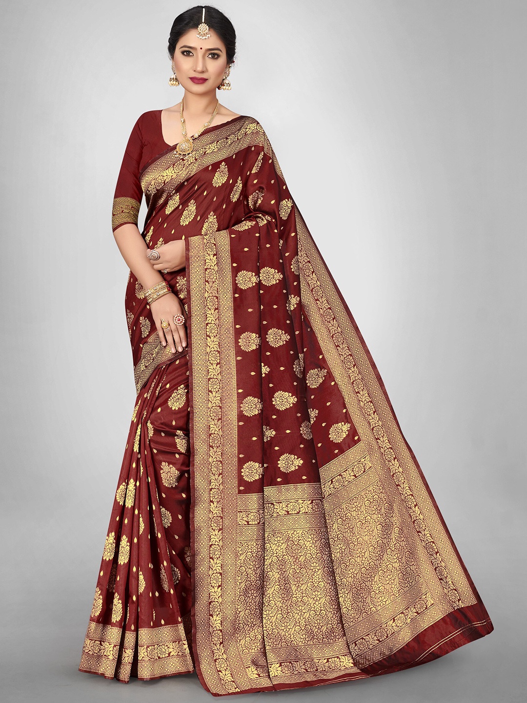 

HOLLYBEE TELLS Ethnic Motifs Zari Pure Silk Paithani Saree, Maroon