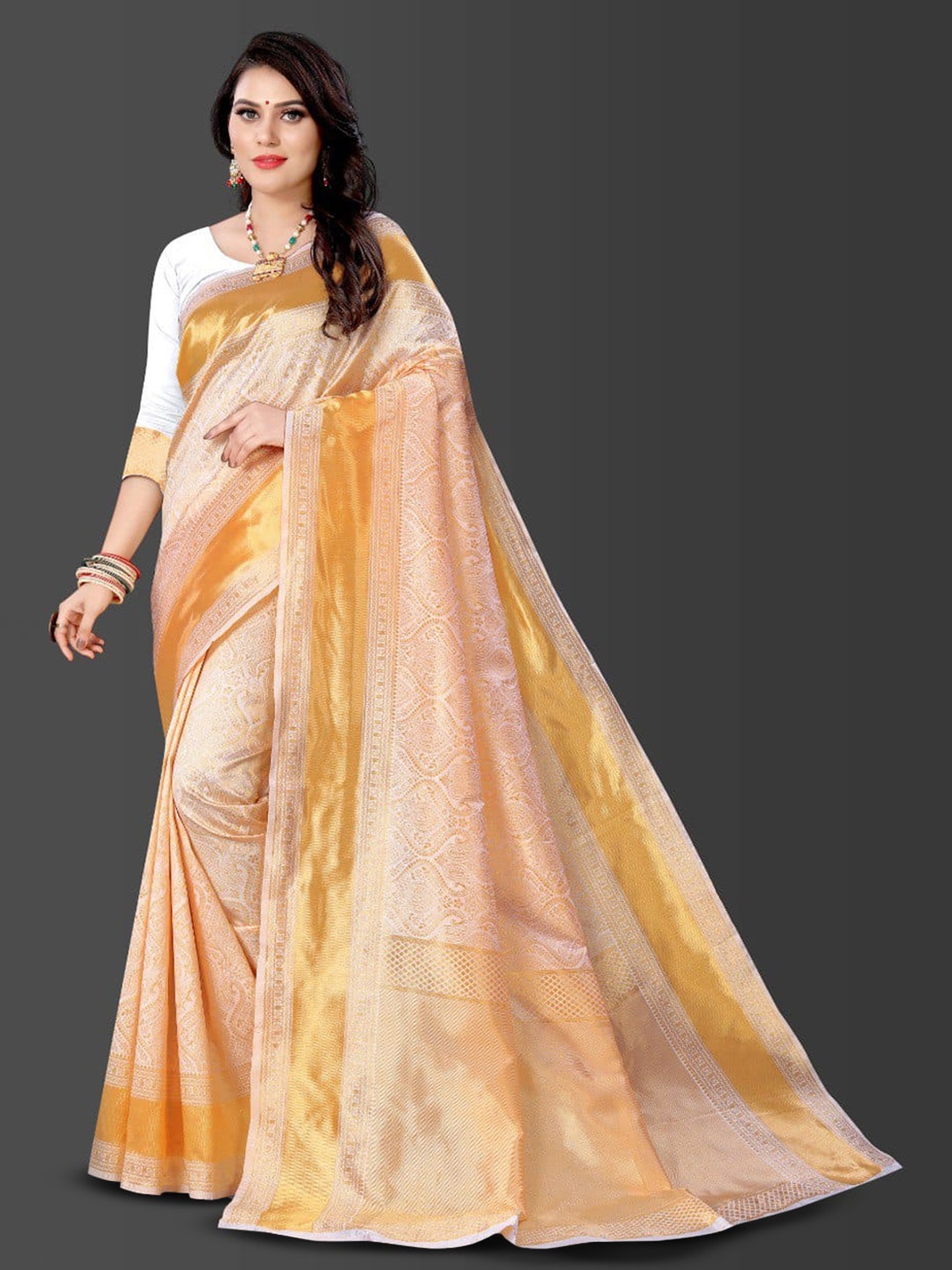 

HOLLYBEE TELLS Ethnic Motifs Woven Design Zari Pure Silk Banarasi Saree, Yellow