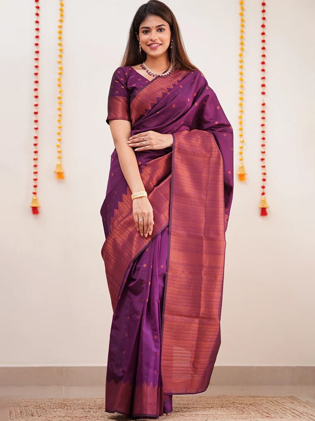 

HOLLYBEE TELLS Woven Design Pure Silk Designer Banarasi Saree, Purple