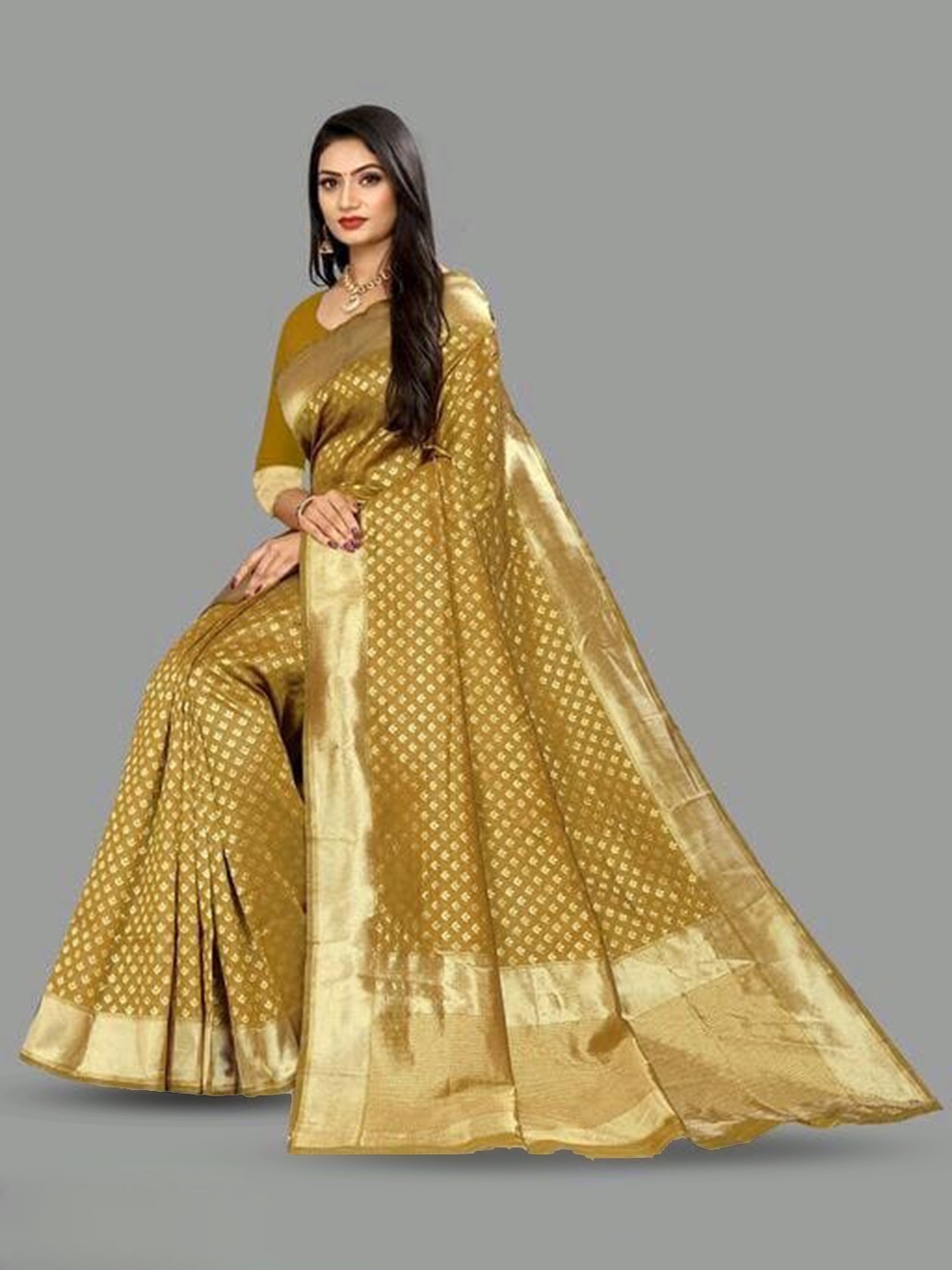 

HOLLYBEE TELLS Ethnic Motifs Woven Design Zari Pure Silk Banarasi Saree, Yellow