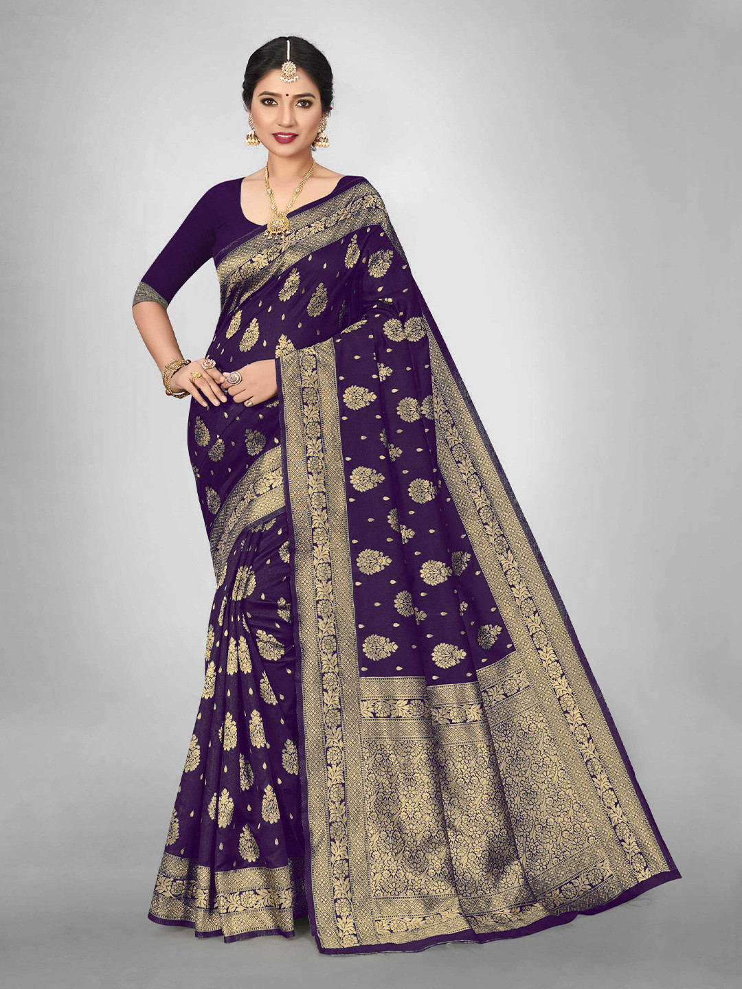 

HOLLYBEE TELLS Ethnic Motifs Zari Pure Silk Tussar Saree, Purple