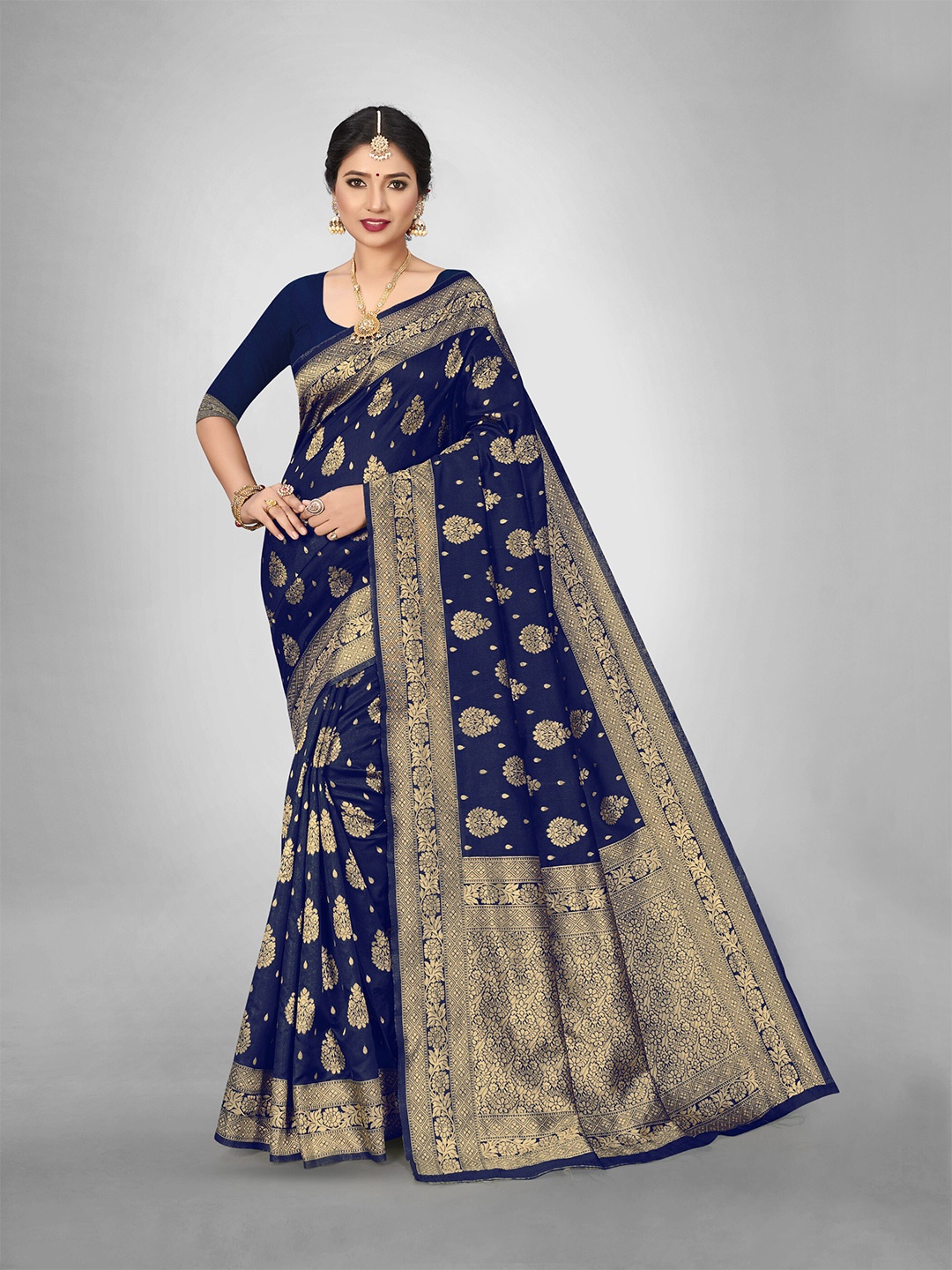 

HOLLYBEE TELLS Ethnic Motifs Zari Pure Silk Banarasi Saree, Blue