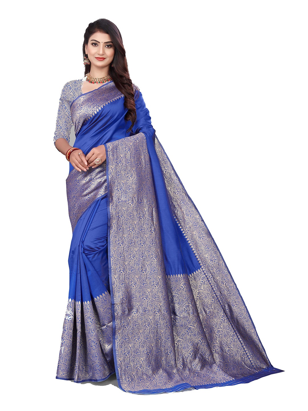 

HOLLYBEE TELLS Ethnic Motifs Woven Design Zari Pure Silk Kanjeevaram Saree, Pink