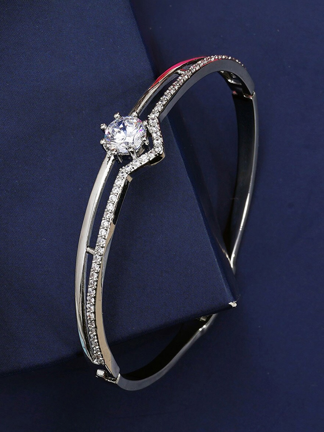 

Designbox Alloy Cubic Zirconia Kada Bracelet, Silver