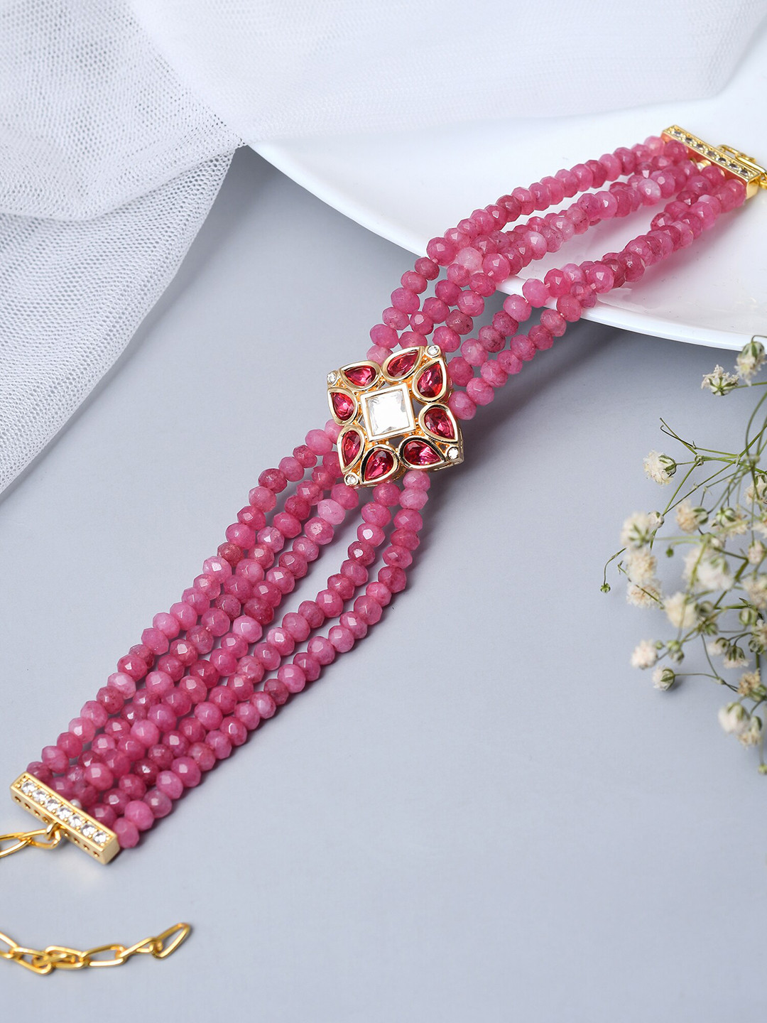 

Designbox Alloy Kundan Wraparound Bracelet, Pink