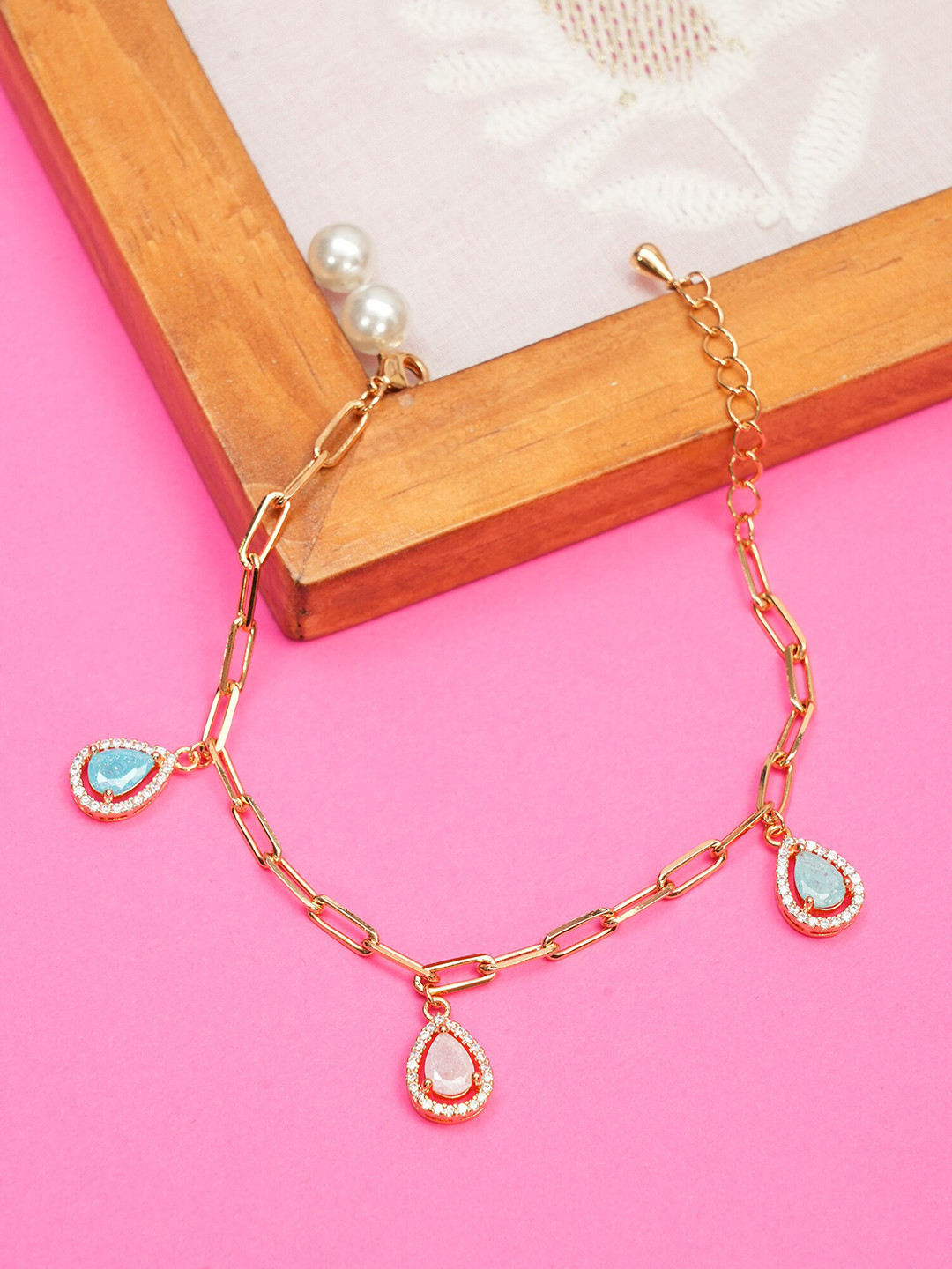 

Designbox Women Stone Studded Charm Bracelet, Gold