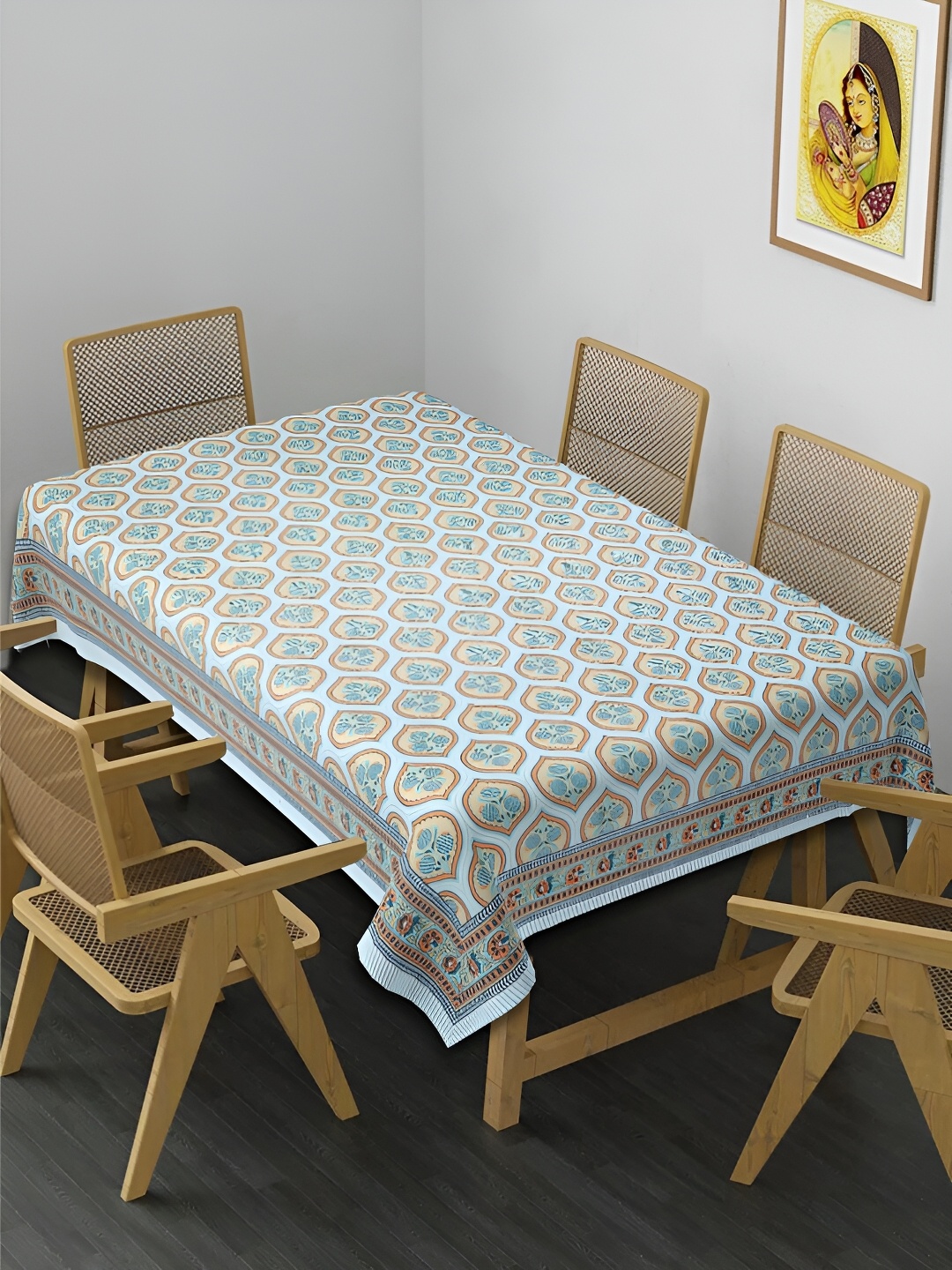 

INDHOME LIFE Beige Floral Cotton Rectangle 6-Seater Table Cover