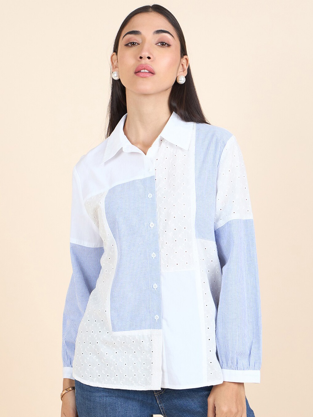 

Gipsy Colourblocked Casual Shirt, White