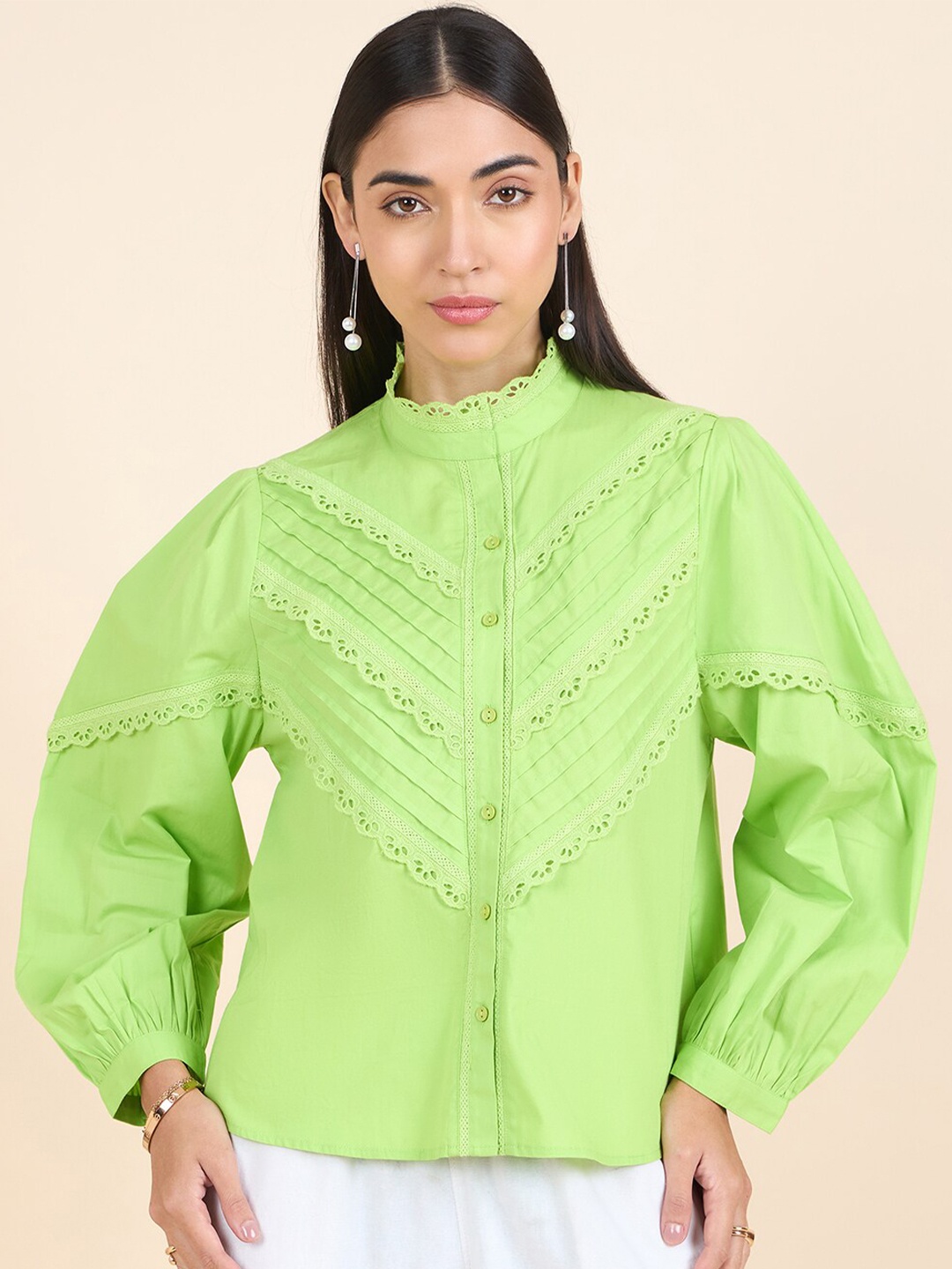 

Gipsy Self Design Cotton Casual Shirt, Green