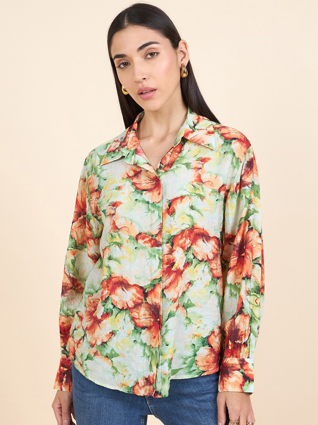 

Gipsy Floral Printed Casual Shirt, Orange