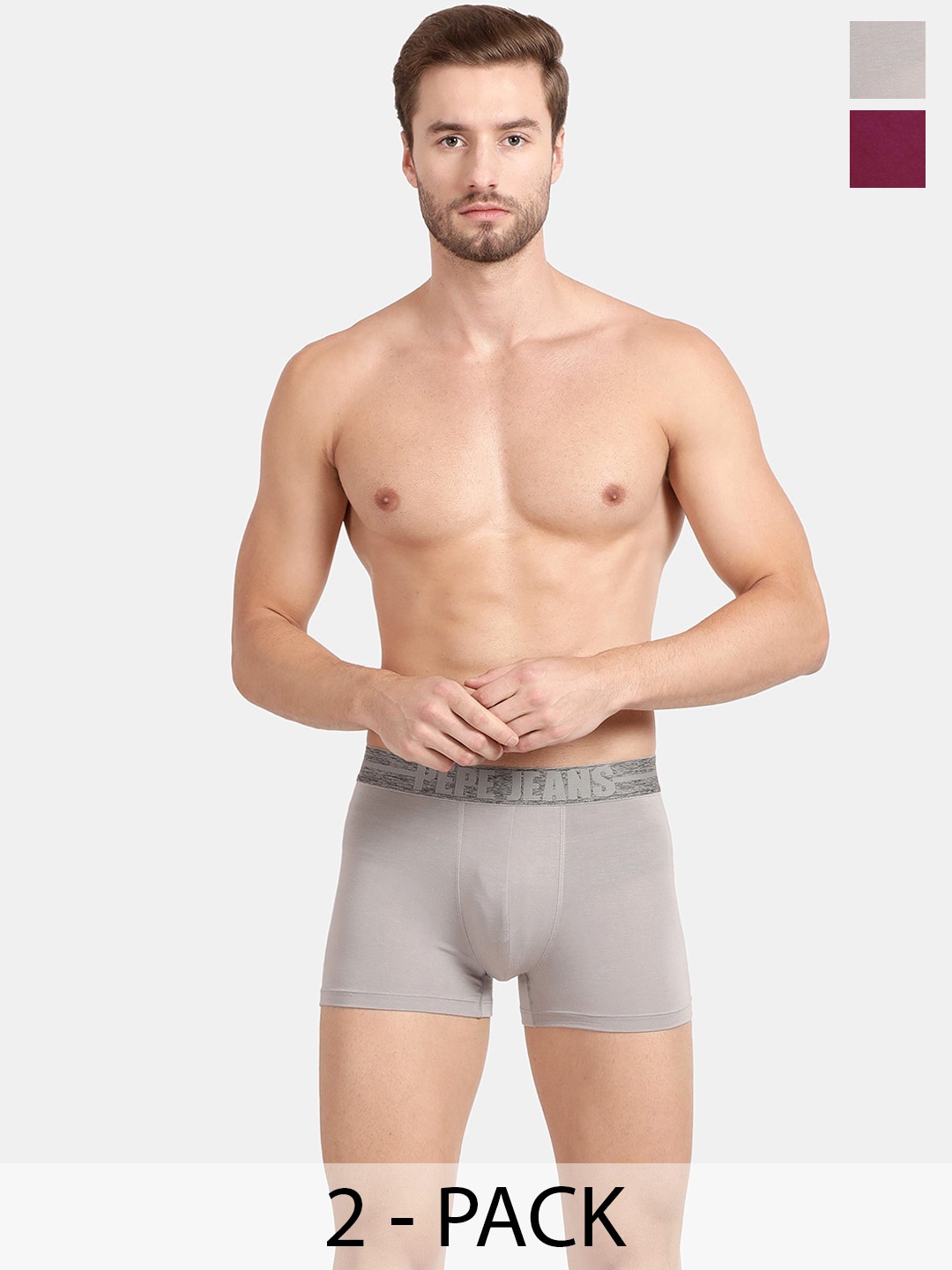 

Pepe Jeans Pack Of 2 Mid-Rise Trunks 17871856-1-17299534, Grey