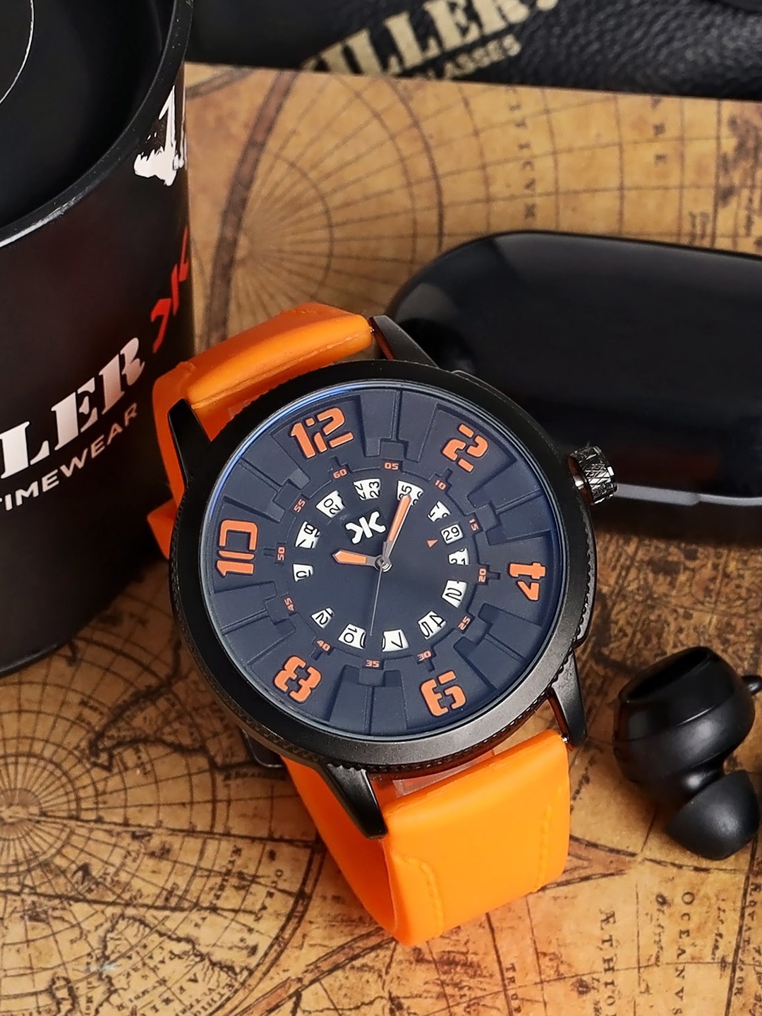 

Killer Men Embellished Dial & Textured Straps Analogue Watch KLMO82E, Orange