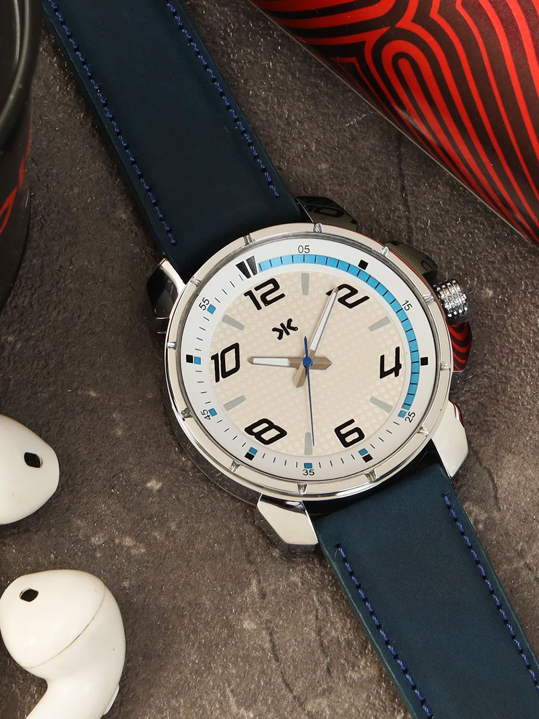 

Killer Men Round Textured Leather Straps Analogue Watch KLMO65D, Blue