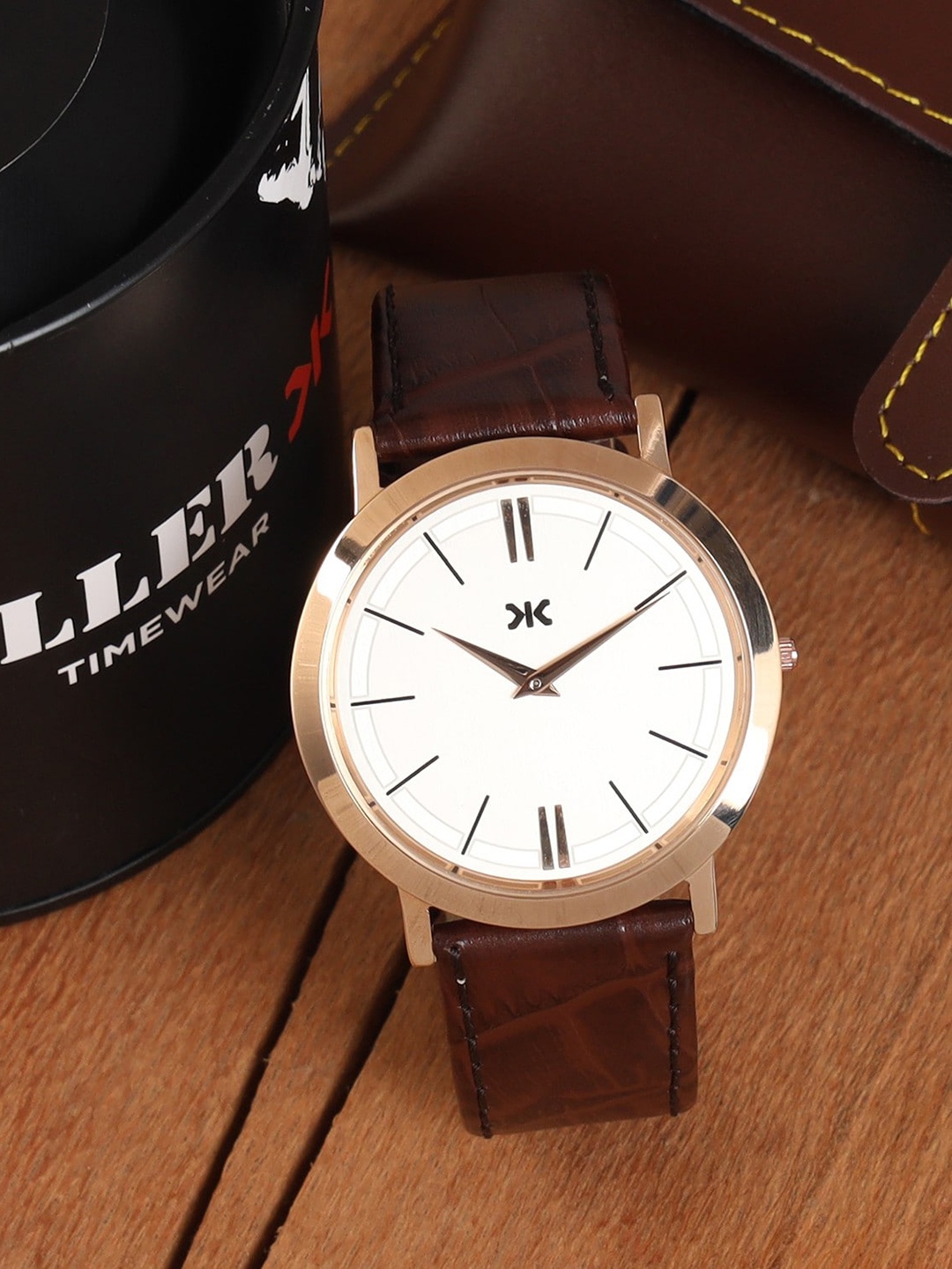 

Killer Men Round Stainless Steel Leather Straps Analogue Watch KLMO15G, Brown