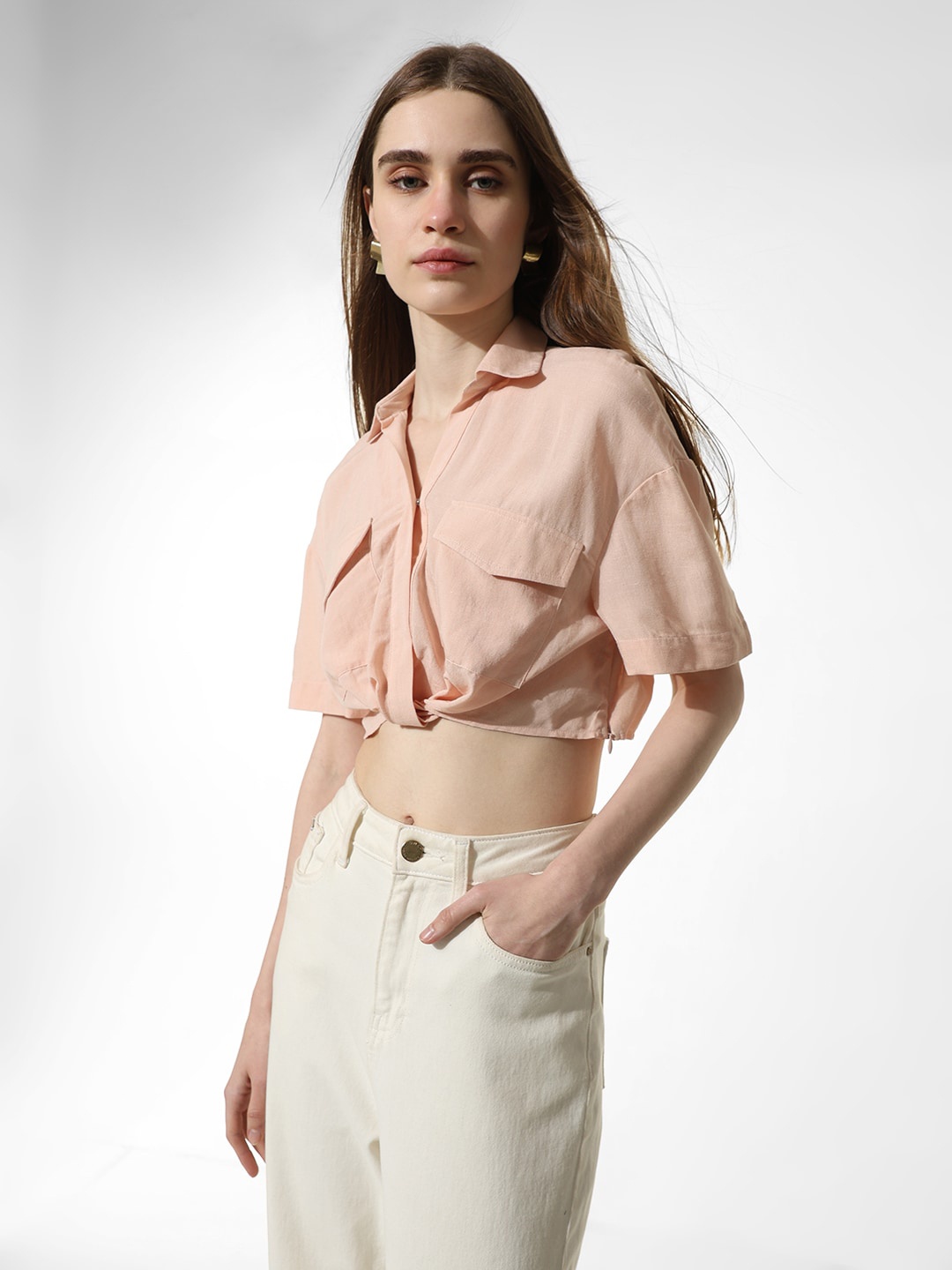 

ONLY ONL UEXTRENT SS SHIRT WV Spread Collar Crop Shirt, Rose