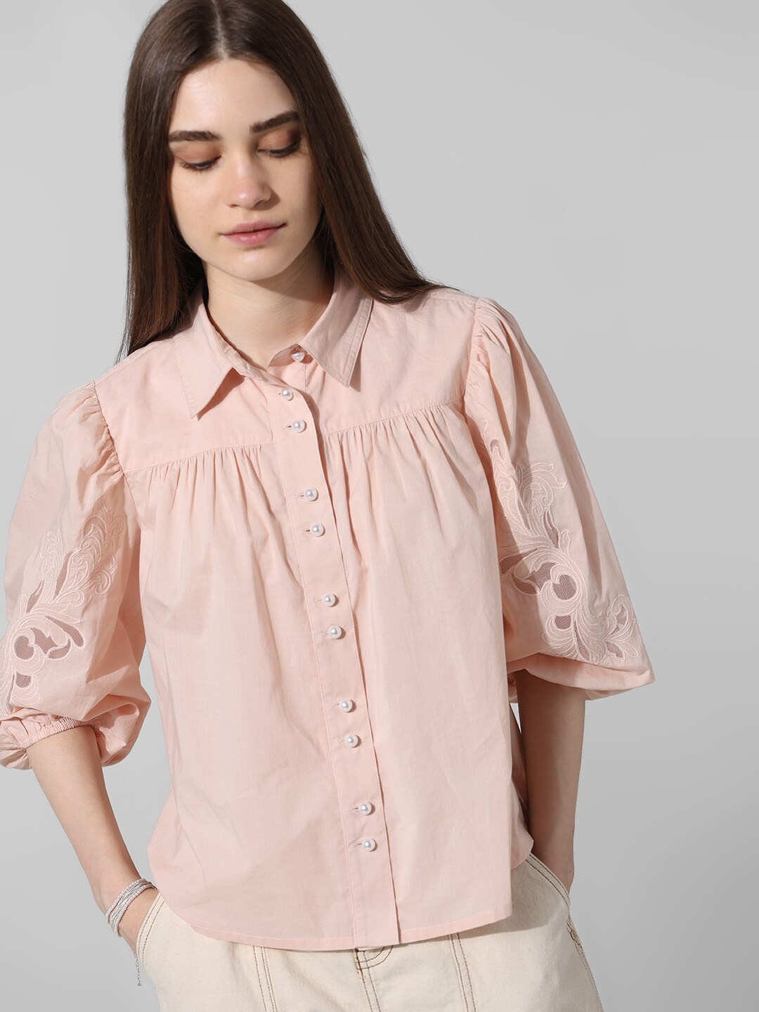 

ONLY Onl Uexringo Puff Sleeves Shirt Style Top, Pink