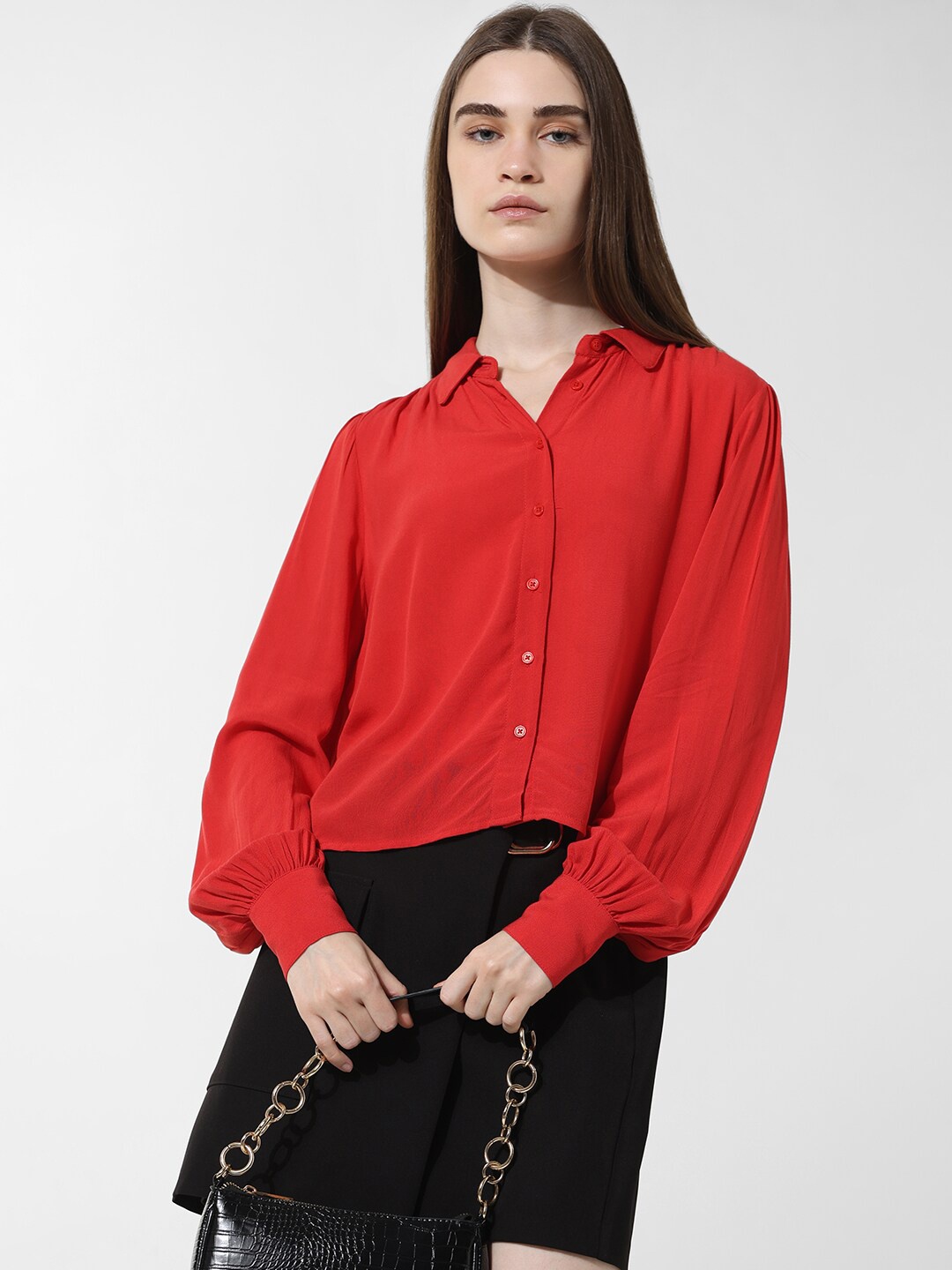 

ONLY Onlboa Ls Spread Collar Casual Shirt, Red