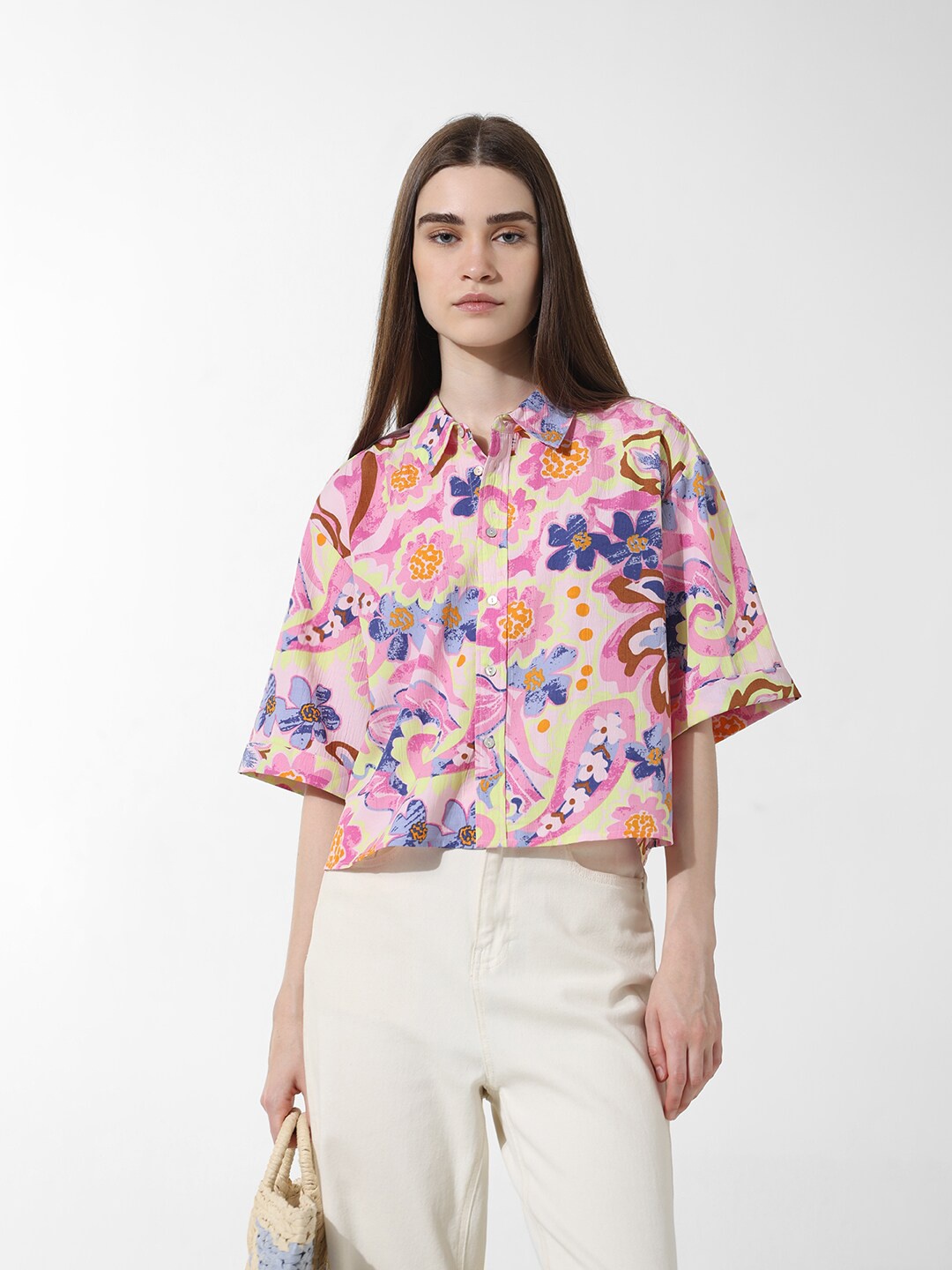 

ONLY Onlarrow Ss Boxy Floral Printeded Casual Shirt, Pink