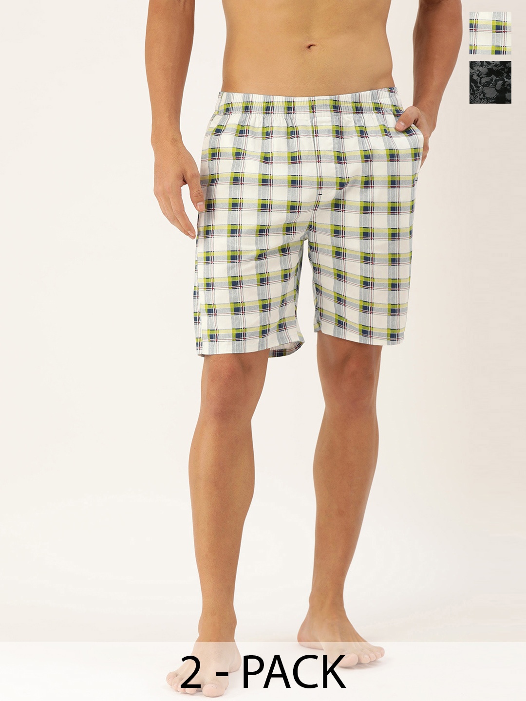 

The Indian Garage Co Pack Of 2 Checked Pure Cotton Boxers 13466988-1-13466994, White