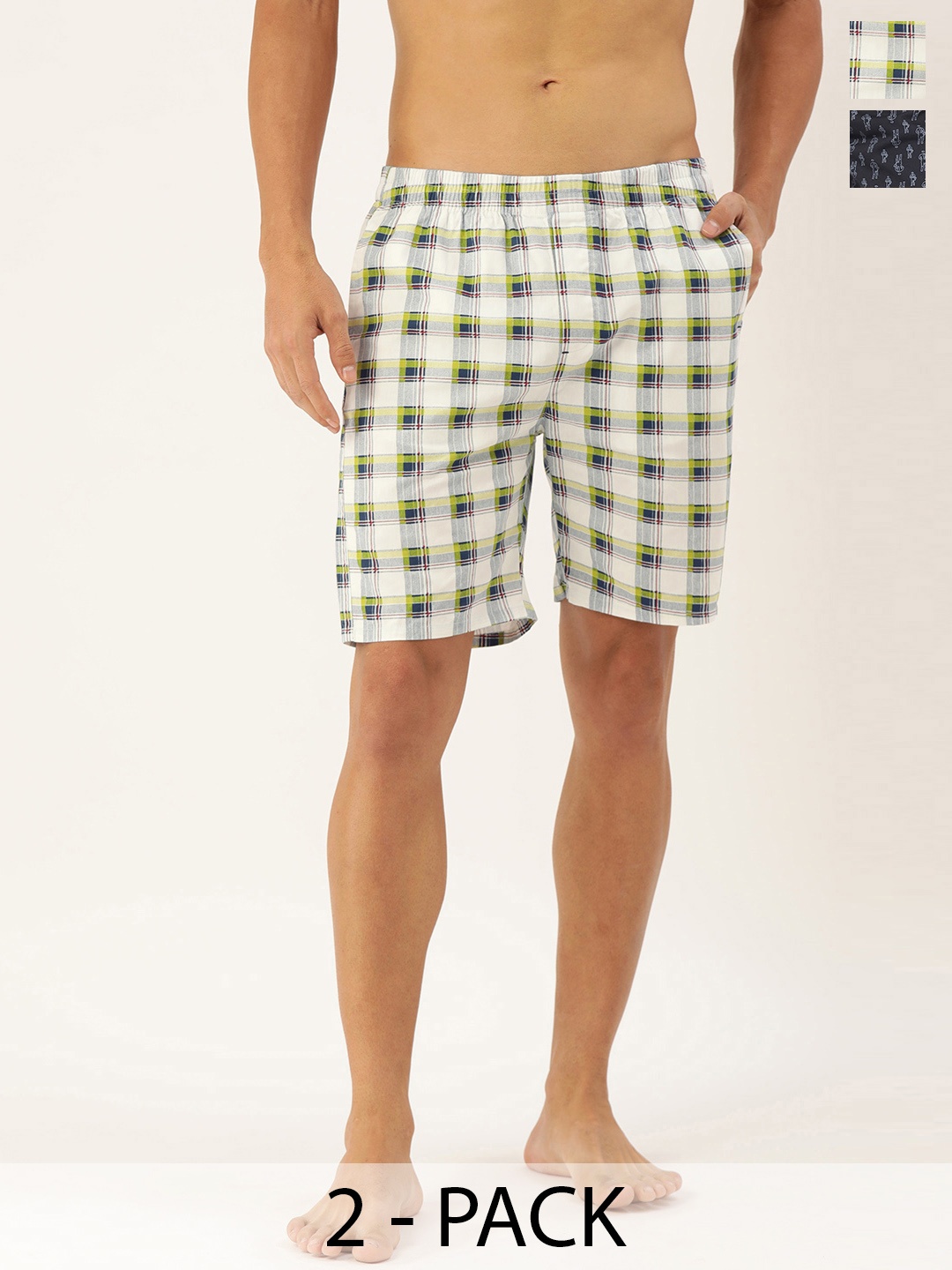 

The Indian Garage Co Pack Of 2 Checked Pure Cotton Boxers 13467000-1-13466988, White