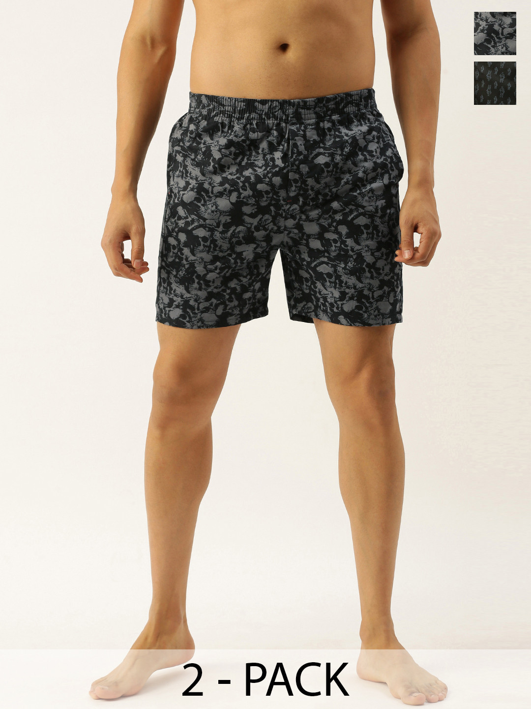 

The Indian Garage Co Pack Of 2 Printed Pure Cotton Boxers 13466990-1-13466996, Black