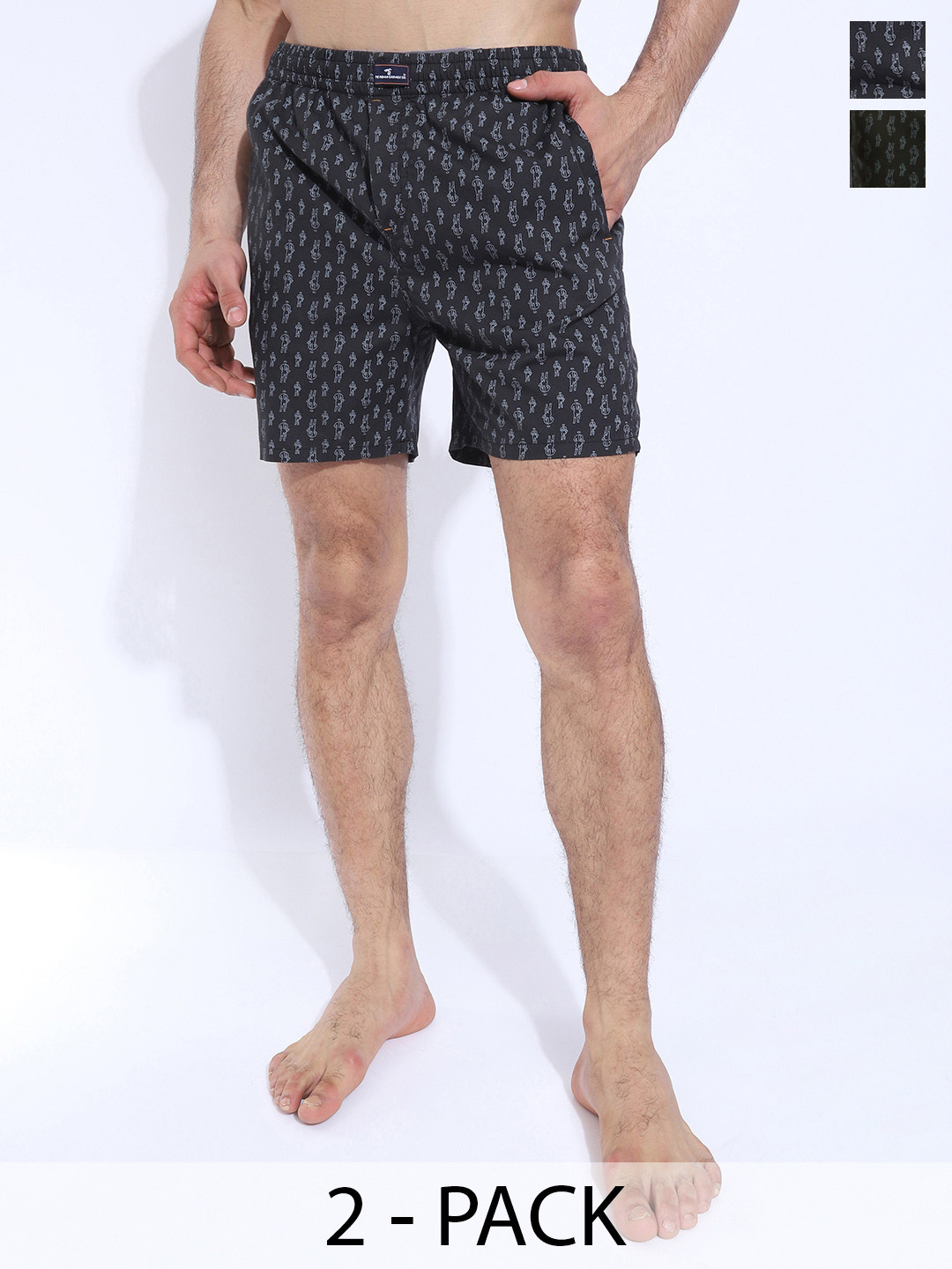 

The Indian Garage Co Pack Of 2 Printed Pure Cotton Boxers 13466990-1-13467000, Black