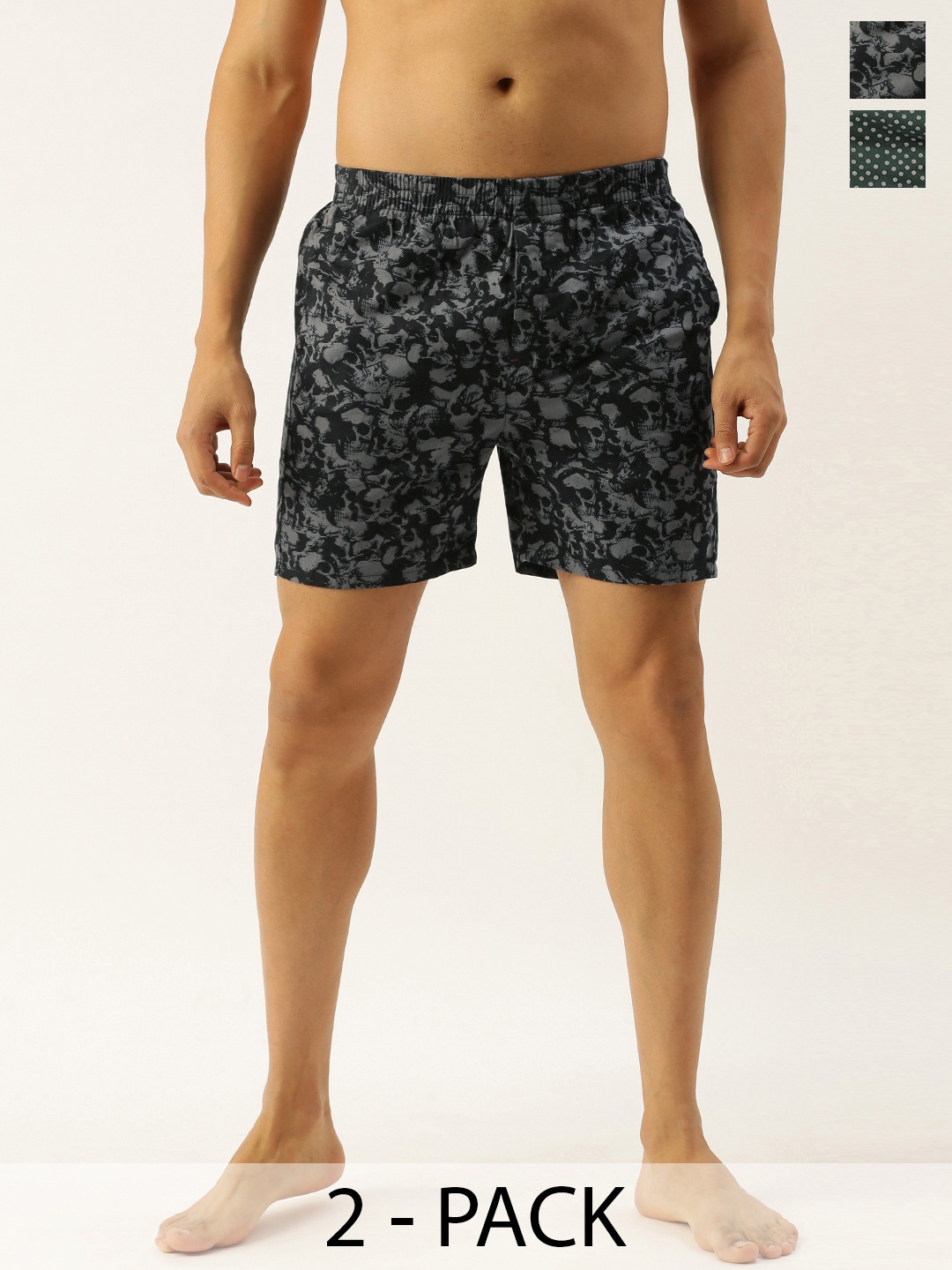 

The Indian Garage Co Pack Of 2 Printed Pure Cotton Boxers 13466996-1-13466992, Black