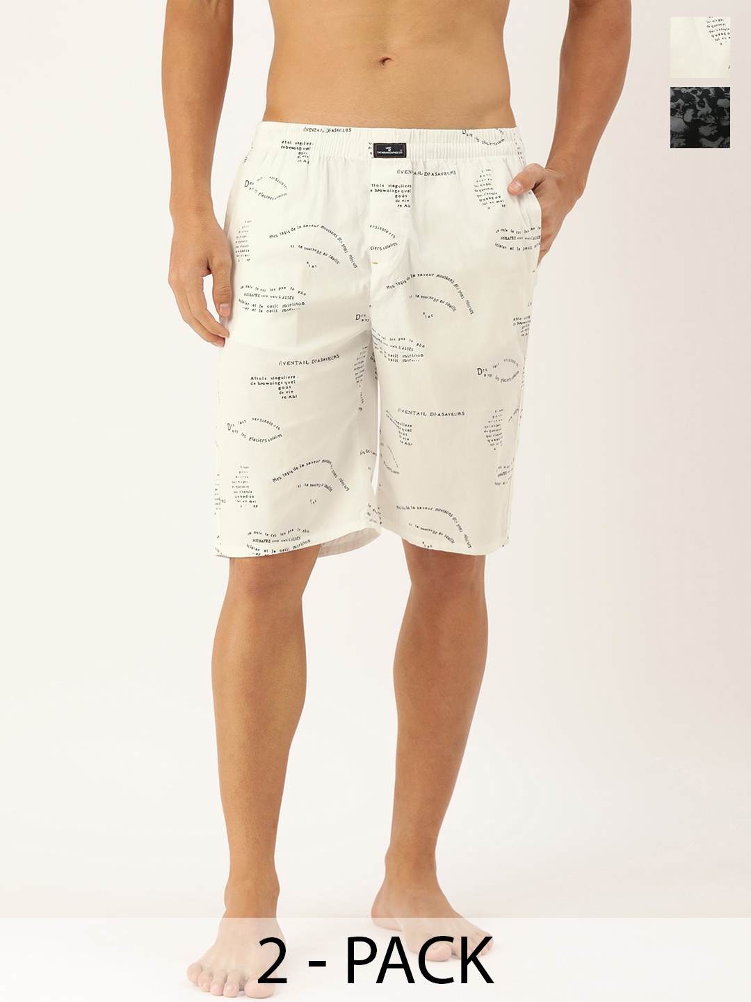 

The Indian Garage Co Pack Of 2 Printed Pure Cotton Boxers 13466996-1-13647960, White