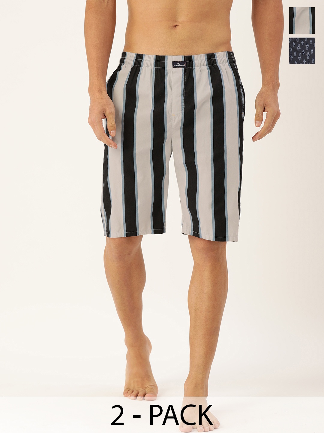 

The Indian Garage Co Pack Of 2 Printed Pure Cotton Boxers 13647954-1-13467000, Navy blue