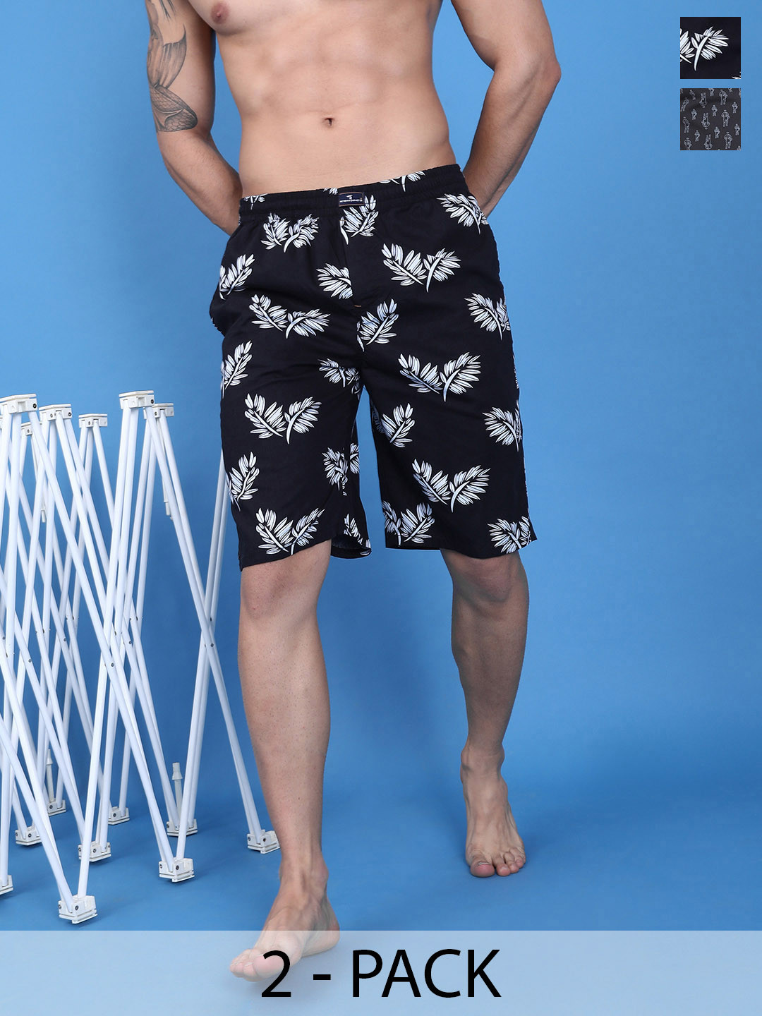 

The Indian Garage Co Pack Of 2 Printed Pure Cotton Boxers 13647972-1-13467000, Black