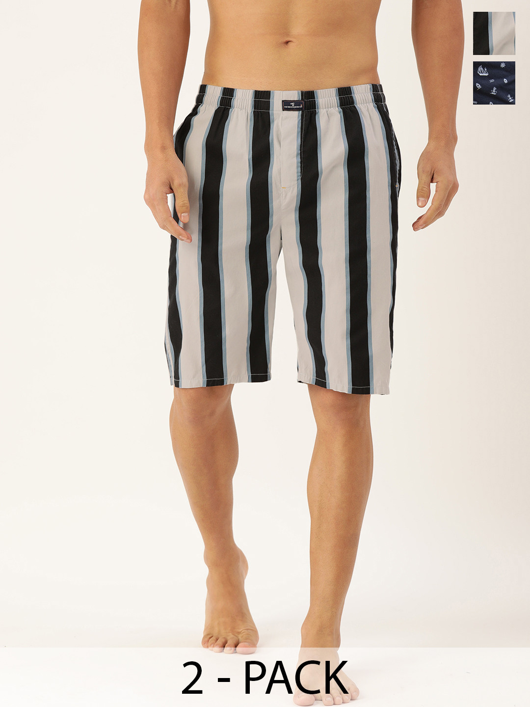 

The Indian Garage Co Pack Of 2 Printed Pure Cotton Boxers 13467002-1-13647954, Navy blue